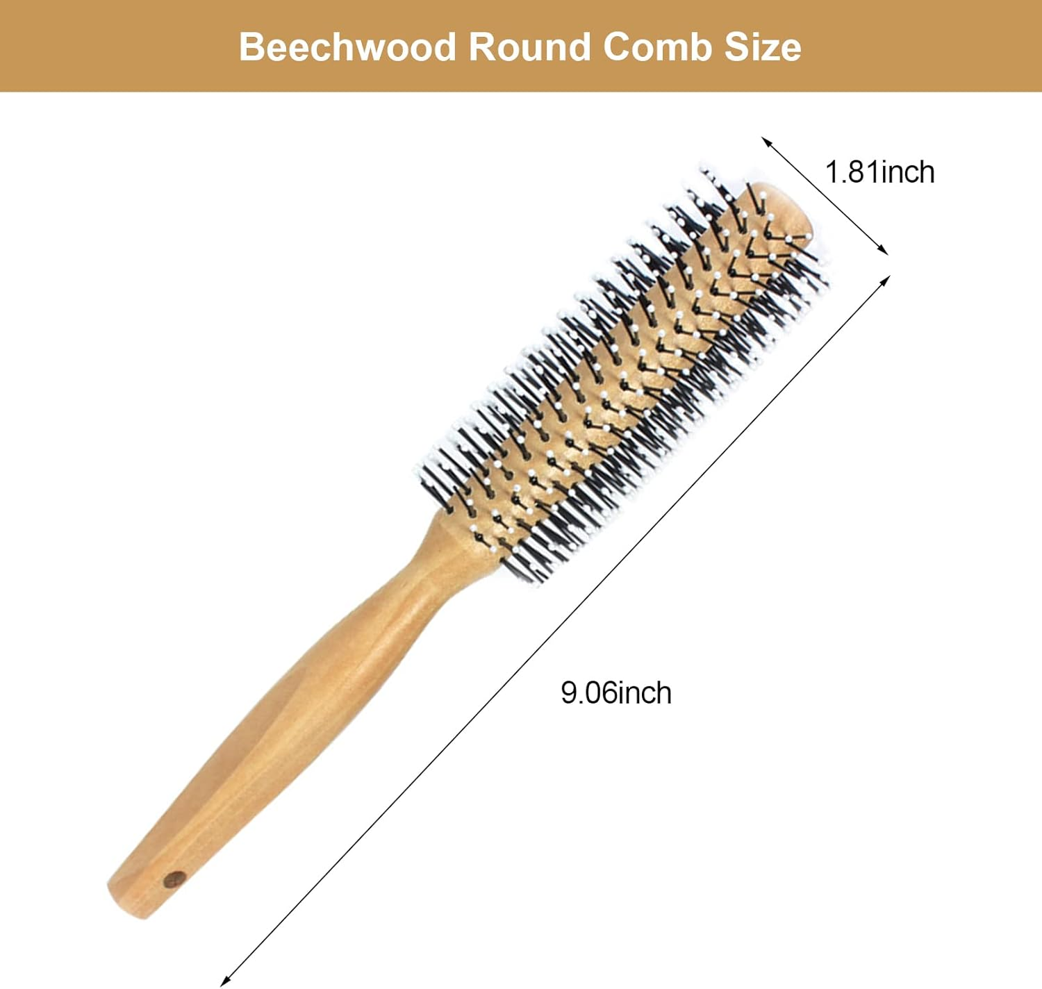Round Curling Comb with Original Wooden Handle Made of Pure Beech Wood,Gentle Nylon Bristles,For All Hair Styles,Natural and Gentle Hair Brush (Yellow) image number 4