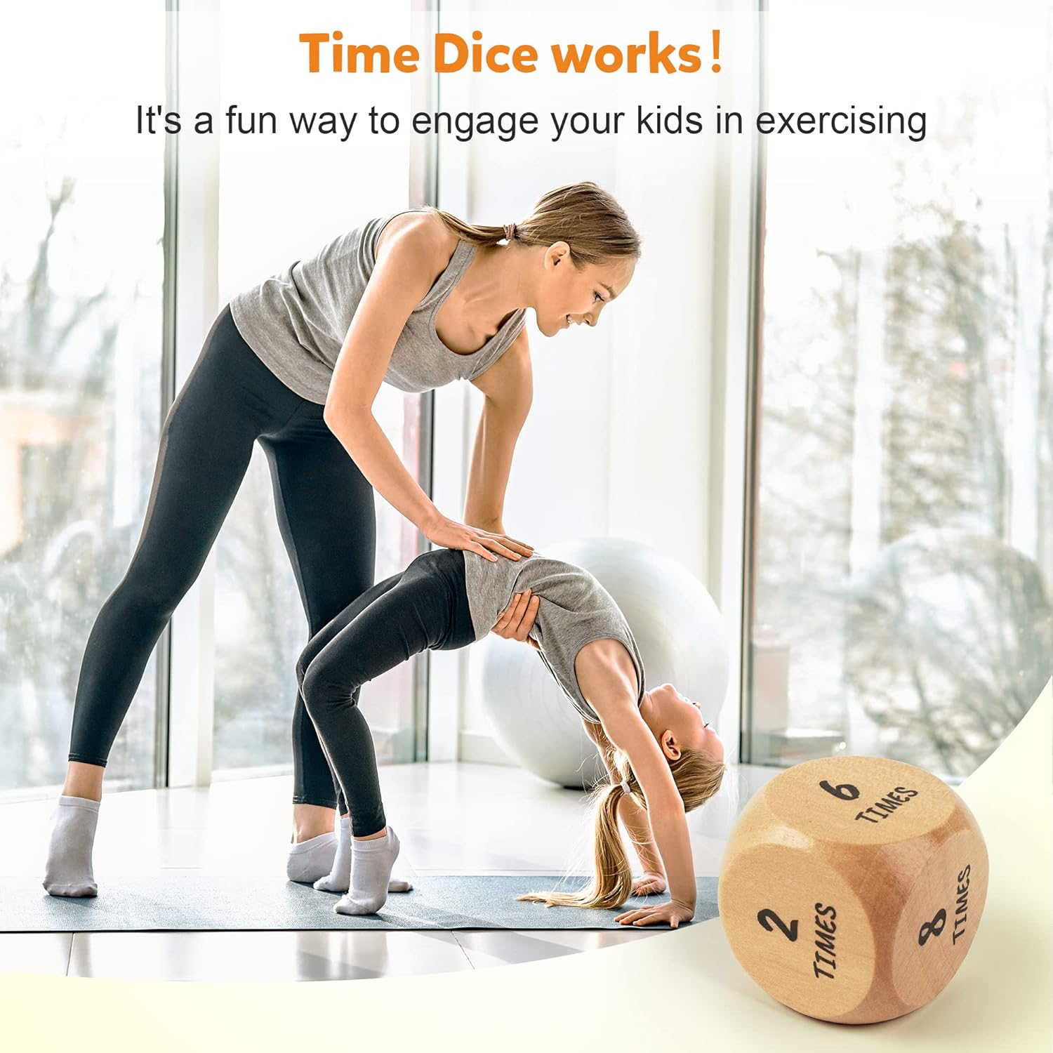 Homotte Wooden Kids' Exercise Dice Set - 6 Dice, 12 Yoga Cards & Gift Box - Fun Workout Game for Girls & Beginners image number 5