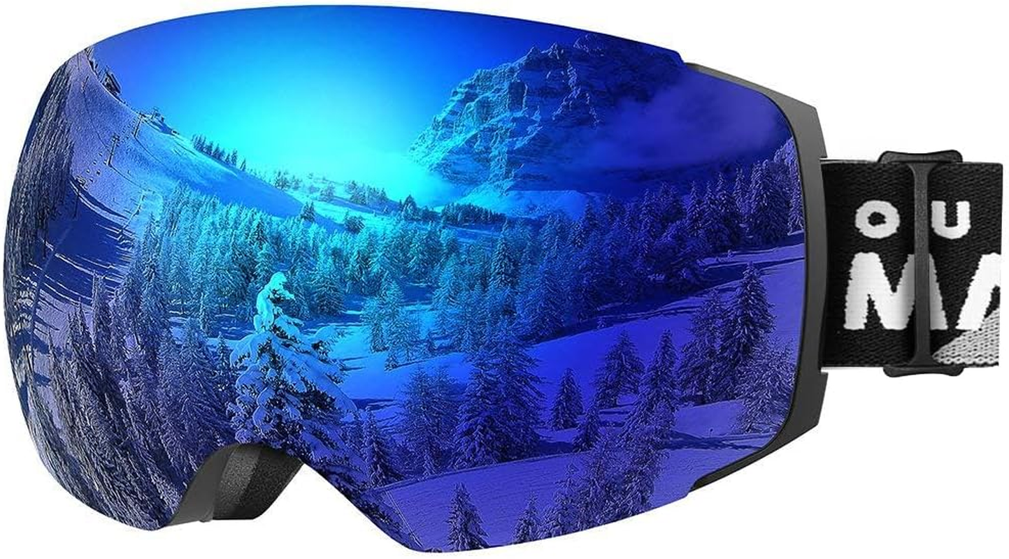 Outdoormaster Ski Goggles PRO - Frameless, Interchangeable Lens 100% UV400 Protection Snow Goggles for Men & Women (VLT 15% Blue Lens with Free Protective Case) image number 3