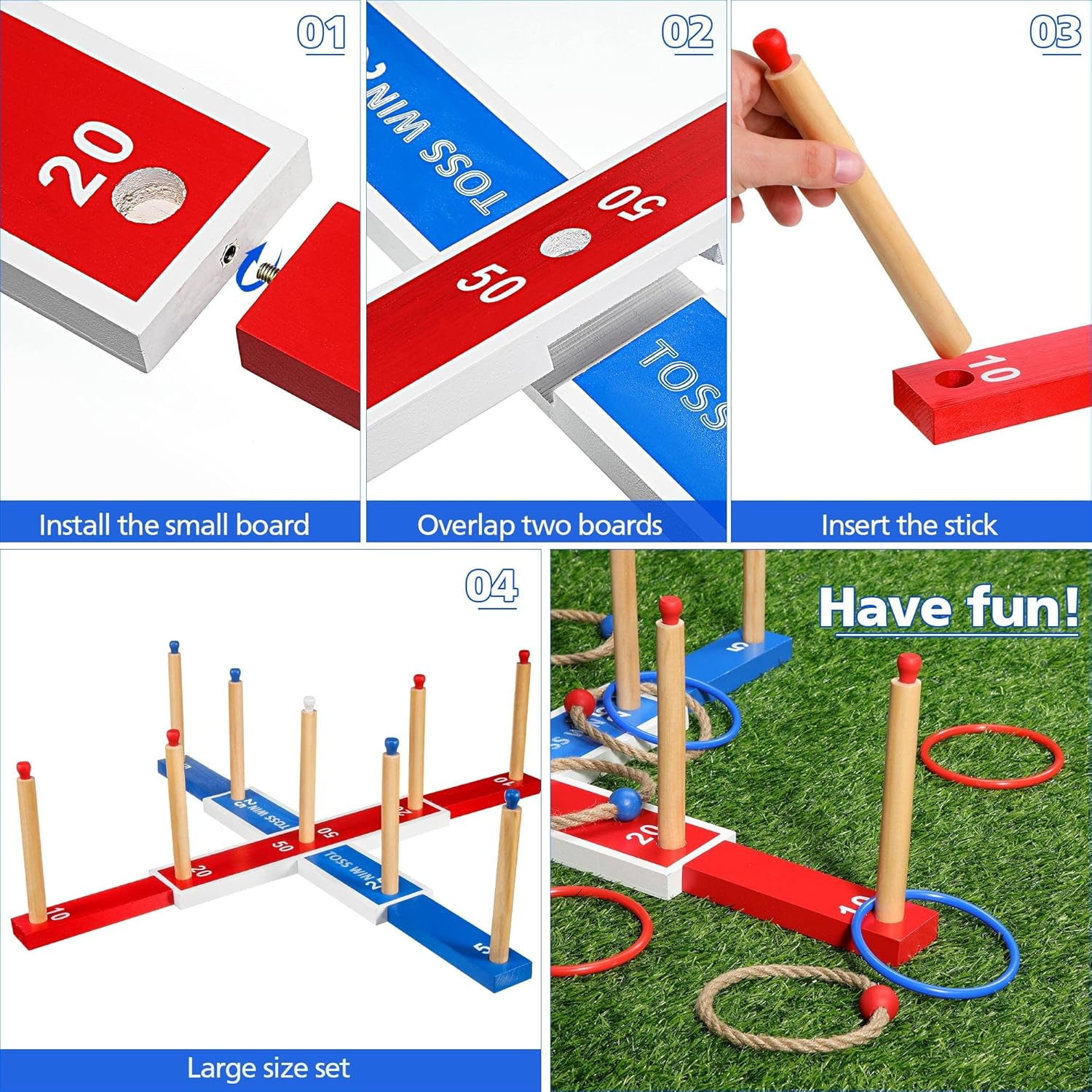 Meonum Ring Tossing Game, Detachable 30 Inch Wooden Large Rings Toss Set for Kids with 20 Toss Rings, Kid and Adult Game for Backyard Lawn Yard Wedding BBQ Camping Indoor and Outdoor image number 1