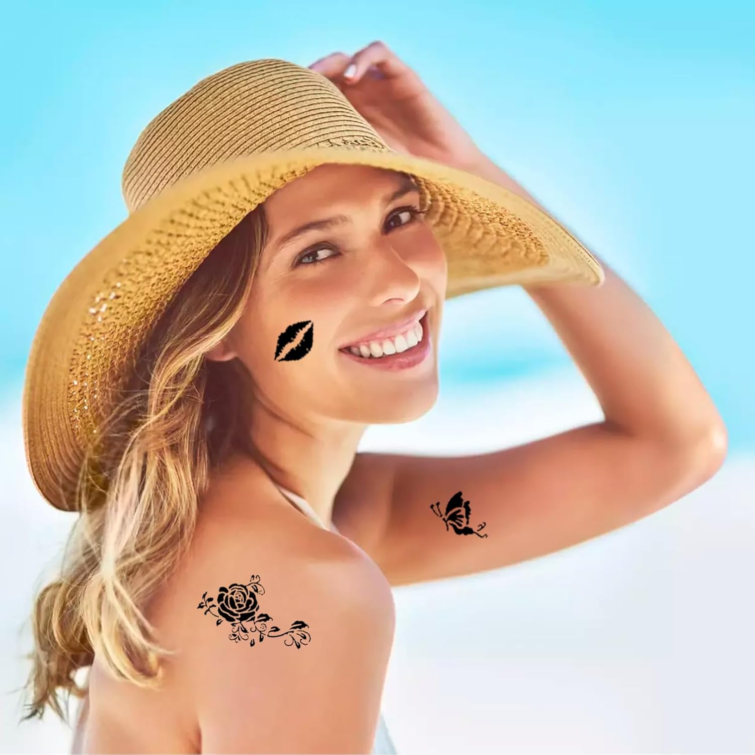 8 Pieces Glitter Tattoo Stencils, Tattoo Stencils Set, Children for Glitter Tattoos, Temporary Temporary Stencil Face, Henna Children'S Make-Up, Reusable Glitter Boys Glue, Sticker Adult Kit image number 1