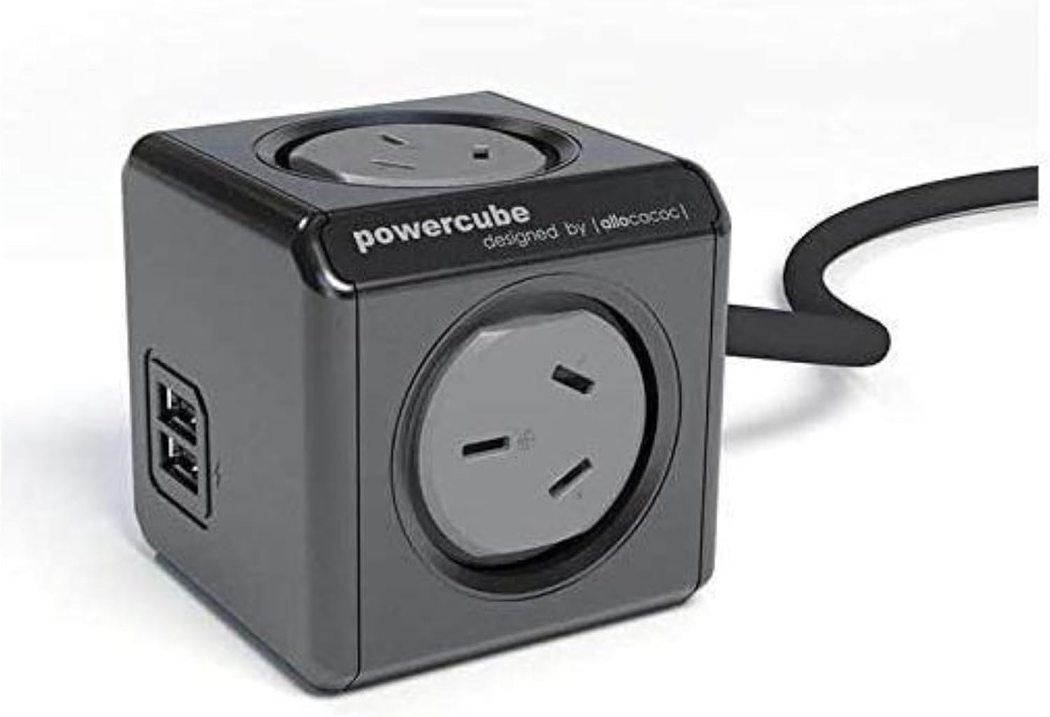 Allocacoc Powercube Extended USB 4 Outlets with 2 USB, Black