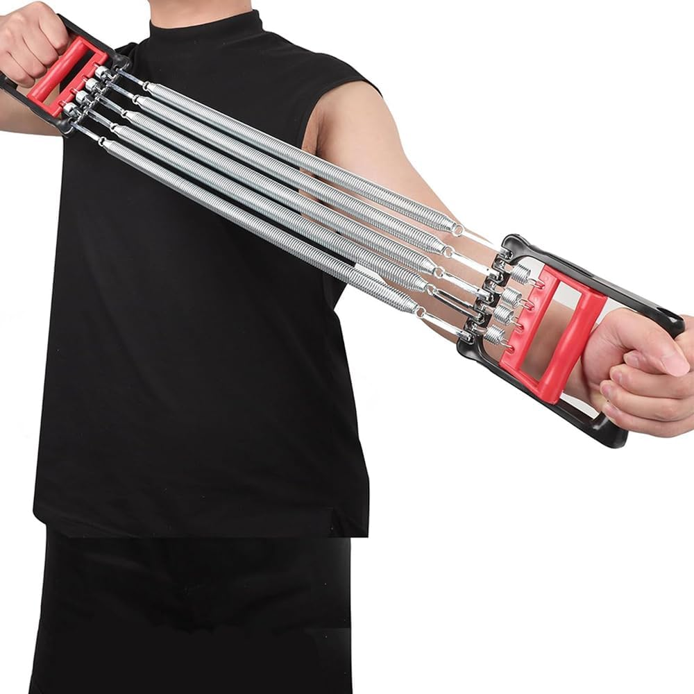 Chest Expander - Adjustable Spring Resistance Men'S Upper Body Exercise Equipment - Forearm Strengthener, Strong Puller with 5 Metal Springs - Portable Home Gym Fitness Tool (Red and Black) image number 3