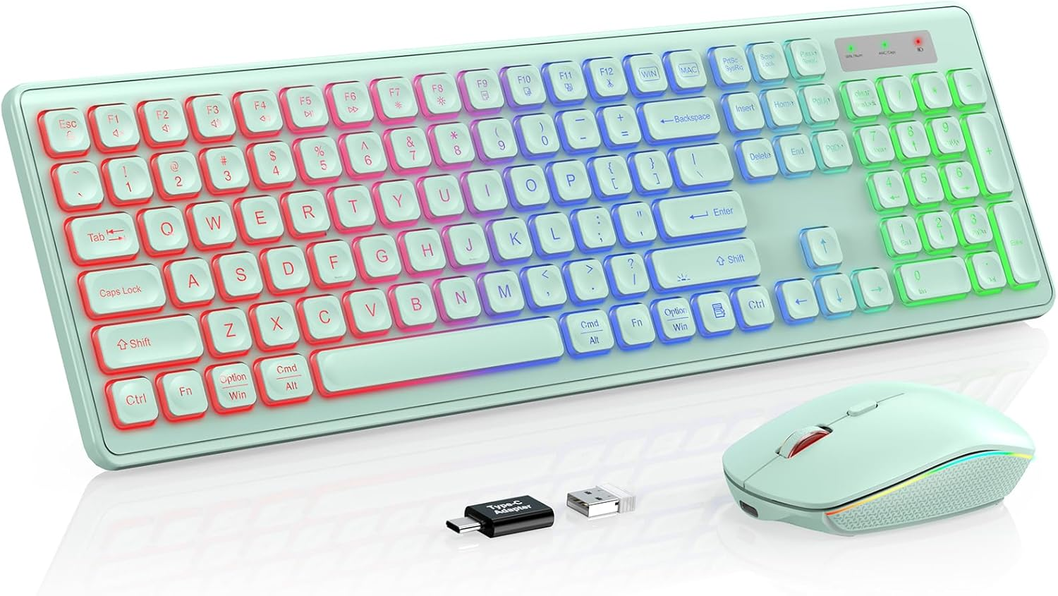 Wireless Keyboard and Mouse Combo - Large Print, RGB Backlit, Oversize Light up Letters, Rechargeable, Ergonomic Tilt Leg, Sleep Mode, 2.4Ghz Quiet Keyboard Mouse for Mac, Windows, Laptop, PC, Trueque
