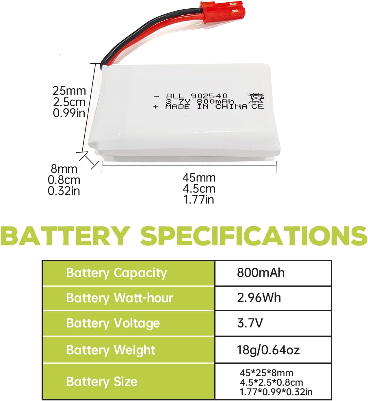 5PCS 3.7V 800Mah Lipo Battery Remote Control Drone Battery with 5In1 Charger JST Plug Suitable for SYMA X56W MJX X400W X300C X800 HS110 HS200 S670 V950Hd S1750 V2450 RC Quadcopter Battery image number 3
