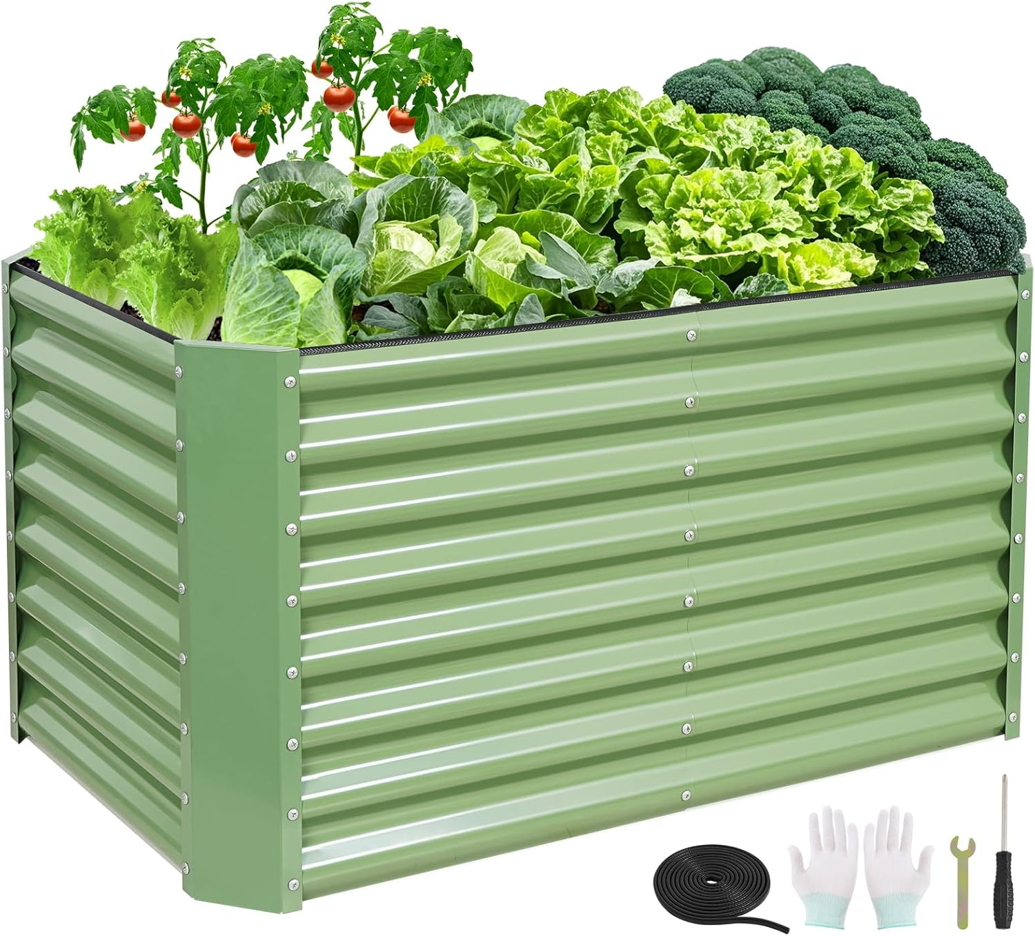 WILLOW WEAVE 4X2X2 Ft Raised Garden Bed - Galvanized Deep Root Planter Box for Outdoor Gardening of Vegetables, Flowers, Herbs, and Succulents with Wing Nuts and Safety Edges - Olive Green image number 4