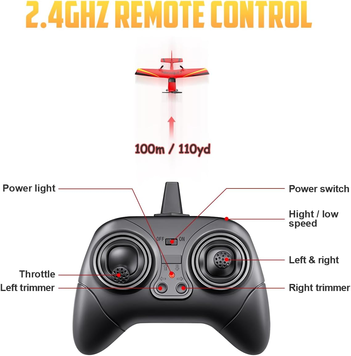 HAWK'S WORK 2 Channel RC Airplane, RC Plane Ready to Fly, 2.4Ghz Remote Control Airplane, Easy to Fly RC Glider for Kids & Beginners (Blue) - 4Ch-White-Brushless image number 6