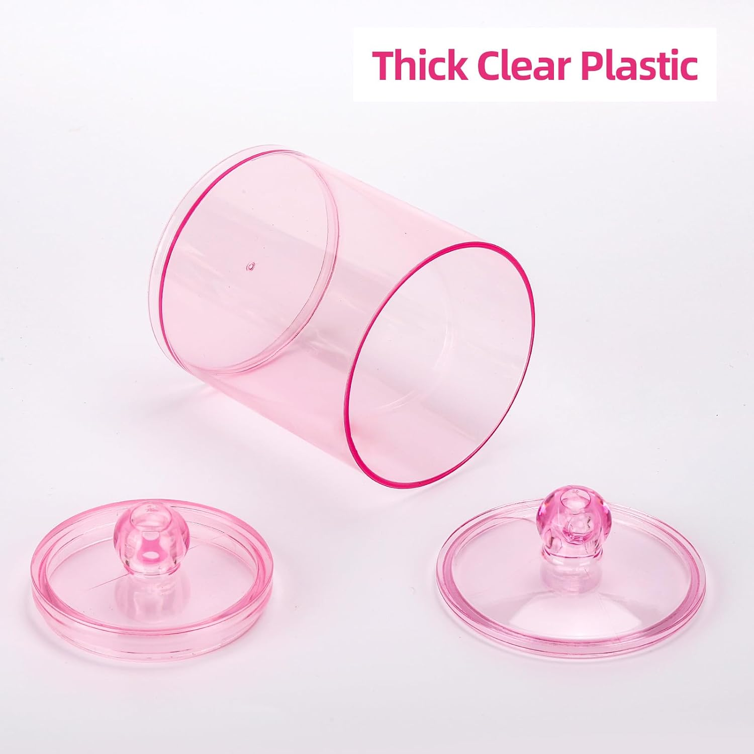 Tbestmax 6 Pack Qtip Holder - 12 Oz, 10 Oz Bathroom Organizer and Storage Containers, Plastic Apothecary Jars with Lids for Cotton Ball, Cotton Swab, Floss, Pink image number 2