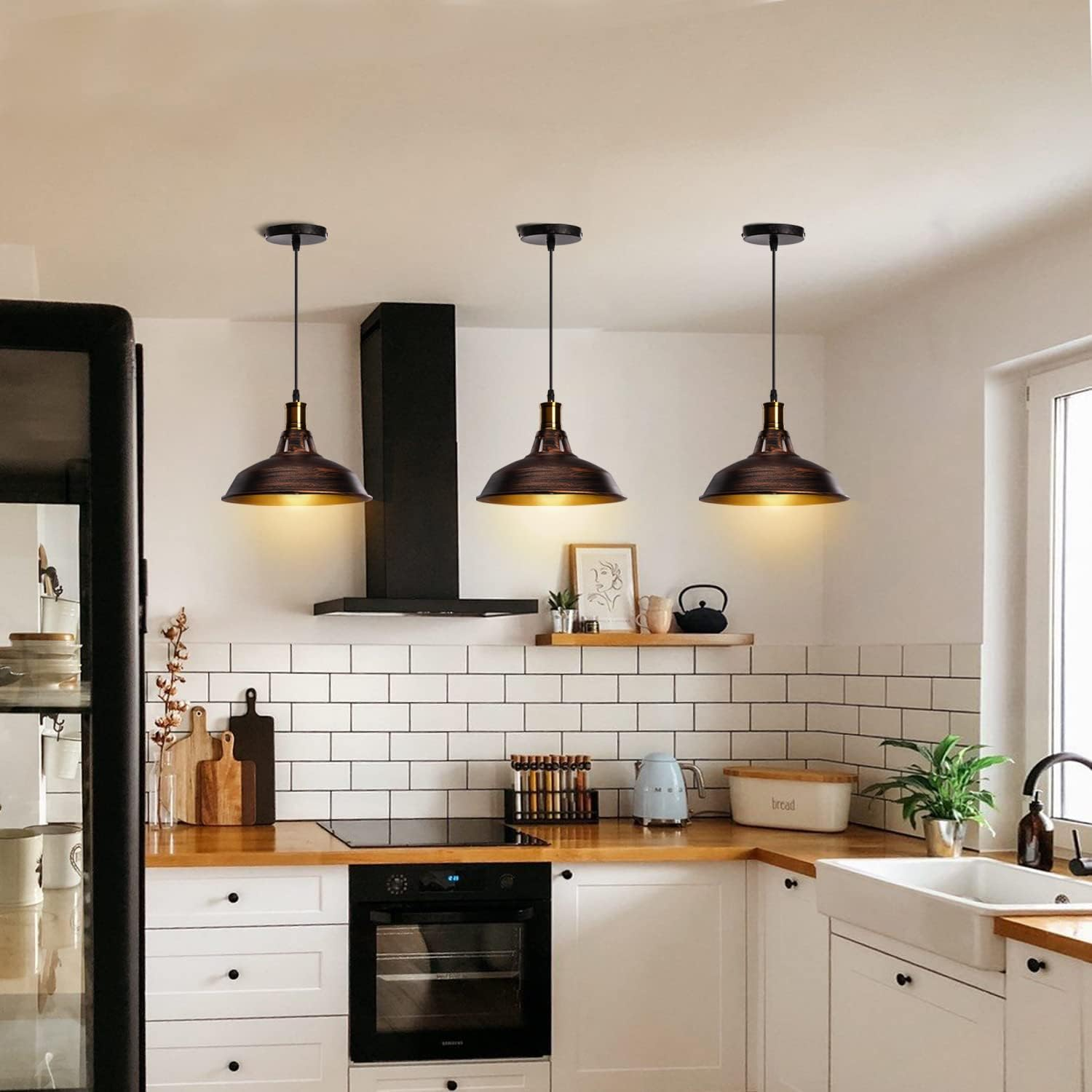 Idegu Pack of 2 Pendant Lights, Retro Pendant Lamp, Industrial Lampshade in Iron, Diameter 27 Cm, Vintage Pendant Light for Kitchen, Dining Room, Living Room, Bedroom, Hallway, Restaurant (Bronze)