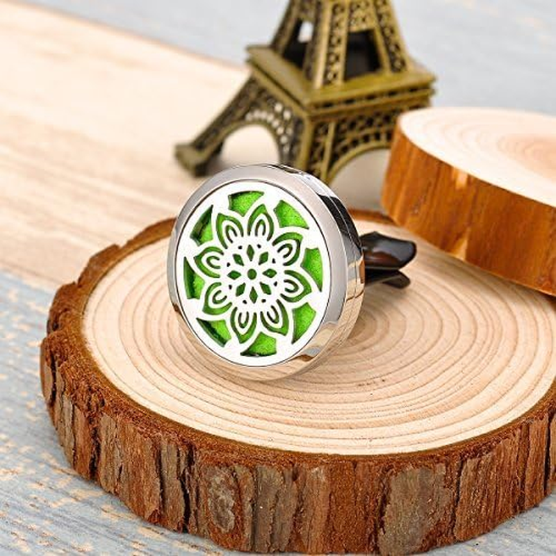HOUSWEETY Car Air Freshener Aromatherapy Essential Oil Diffuser - Flower Stainless Steel Locket,12 Refill Pads image number 1