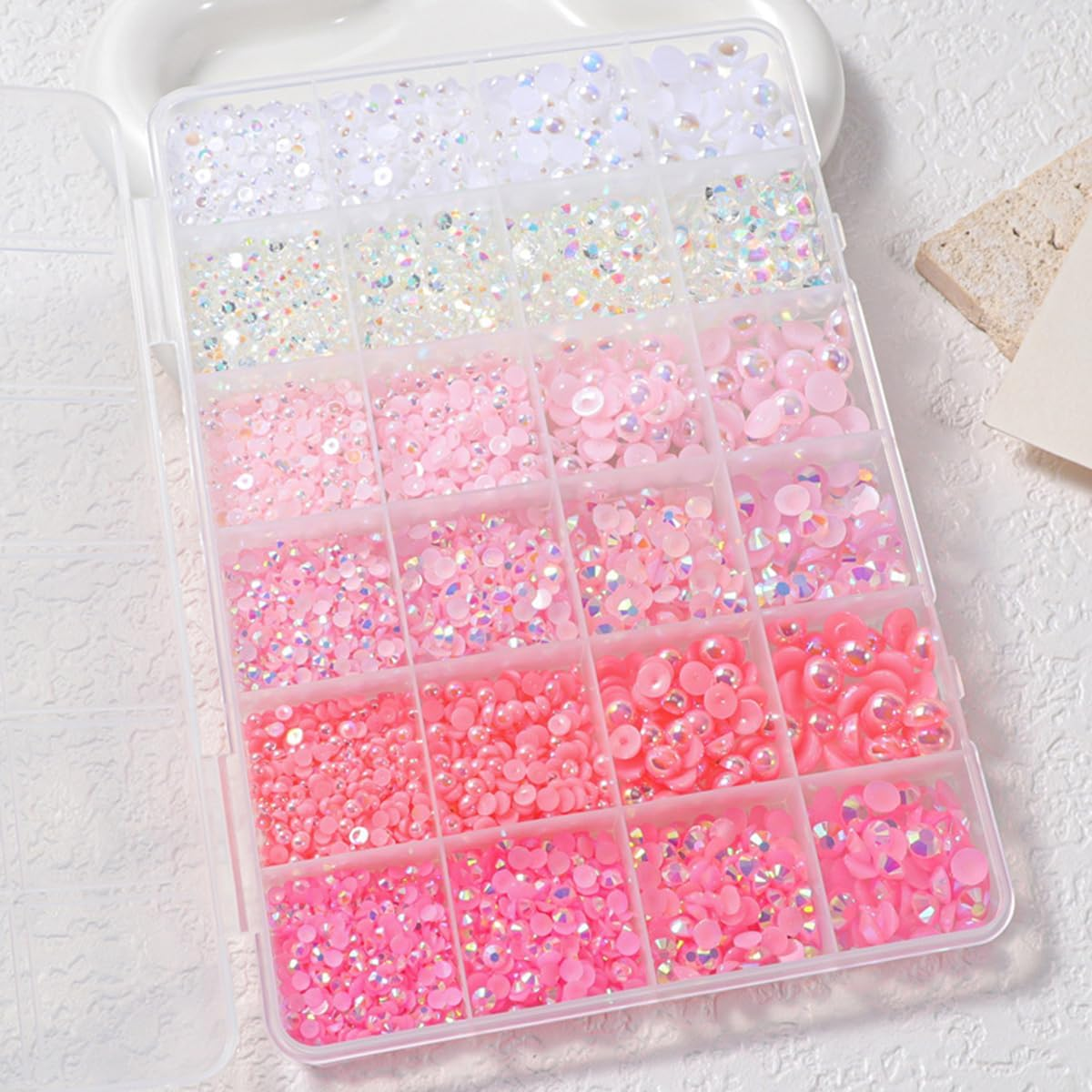 24 Grid Flatback Rhinestones and Beads for Nails, Betterjonny Rhinestones for Crafts 3-8 Mm Glitter Stones Half Beads with Tweezers and Dotting Pen for DIY Crafts Nail Design Clothing F image number 1