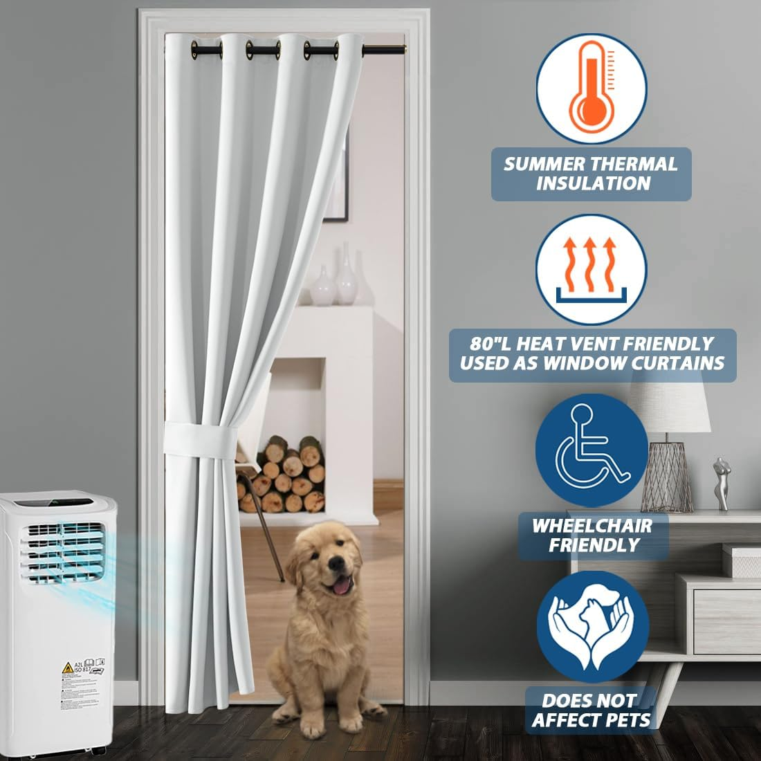SHINELAND White Ash Doorway Curtain for Interior Door, Fits Opening 24-36 Inch, 80 Inches Long, Alternative to Accordion/Barn/Bifold/Folding/Closet Door image number 6