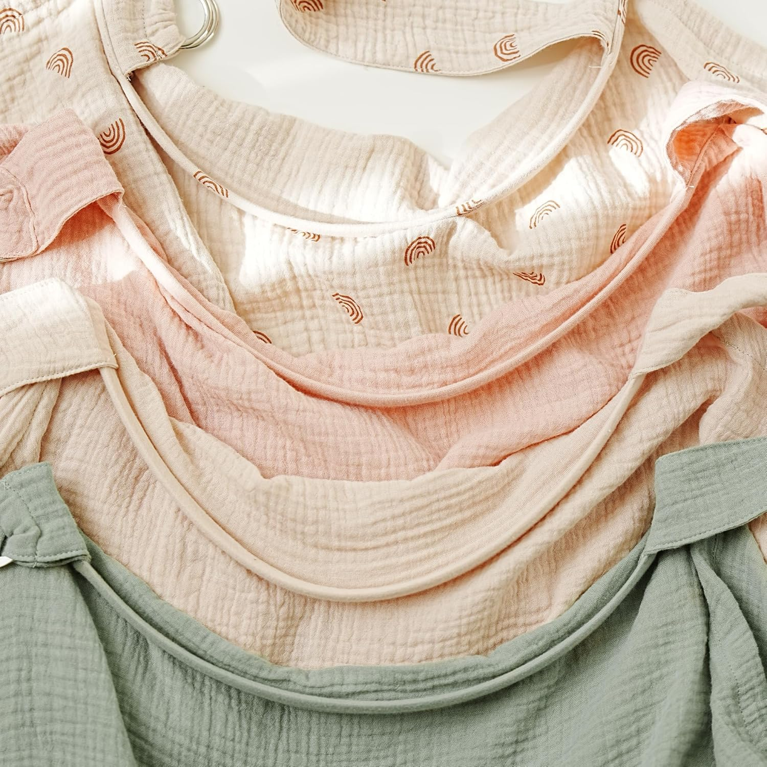 Qunlions Life Muslin Nursing Covers for Breastfeeding, Privacy Breast Feeding Cover with Arch Neckline for Mom and Baby, Breathable 100% Cotton Nursing Apron Multi-Use Stroller Cover (Green) image number 3