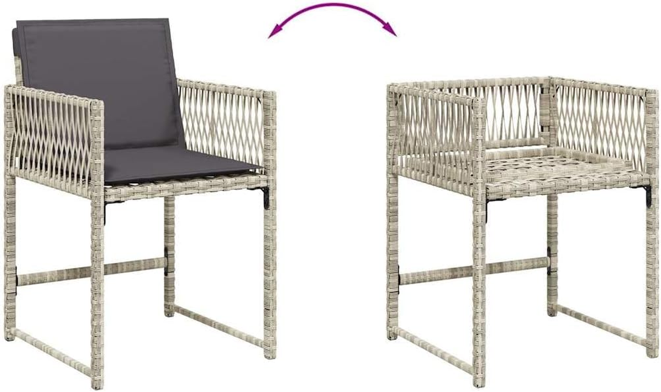 Vidaxl Light Grey Poly Rattan Garden Chairs with Cushions - Set of 4, Weather- Outdoor/Indoor Dining Seating, Foldable Backrest and Washable Covers for Patio, Deck, Lounge Area - Black And Cream image number 4