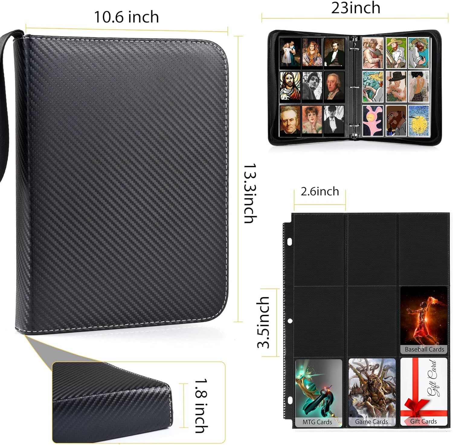 Trading Card Binder with Sleeves, 9 Pocket Side Loading Premium 900 Double Sided Pocket PU Card Collection Binder, Collectible Card Albums Card Folder for MTG, TCG, Sports Cards, Game Cards image number 5