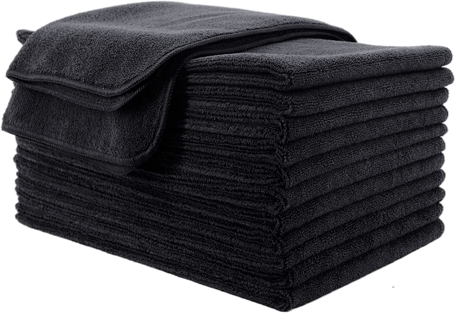 Polyte Professional Quick Dry Lint Free Microfibre Hair Drying Salon Towel, 12 Pack (40X73 Cm, Black)