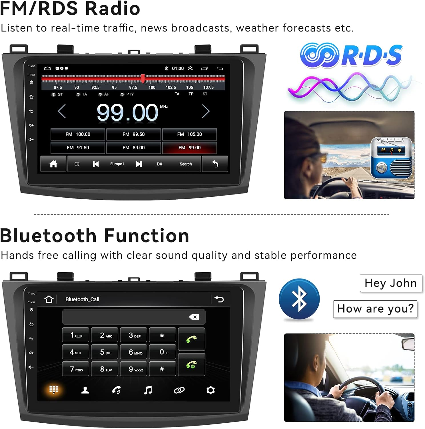 Car Radio Stereo for Mazda 3 2009 2010 2011 2012 2013,Android 13 2G+64G Wireless Carplay Android Auto,9 Inch Touchscreen Car Radio GPS Wifi Bluetooth FM/RDS SWC Dual Usb/Aux-In Backup Camera image number 4