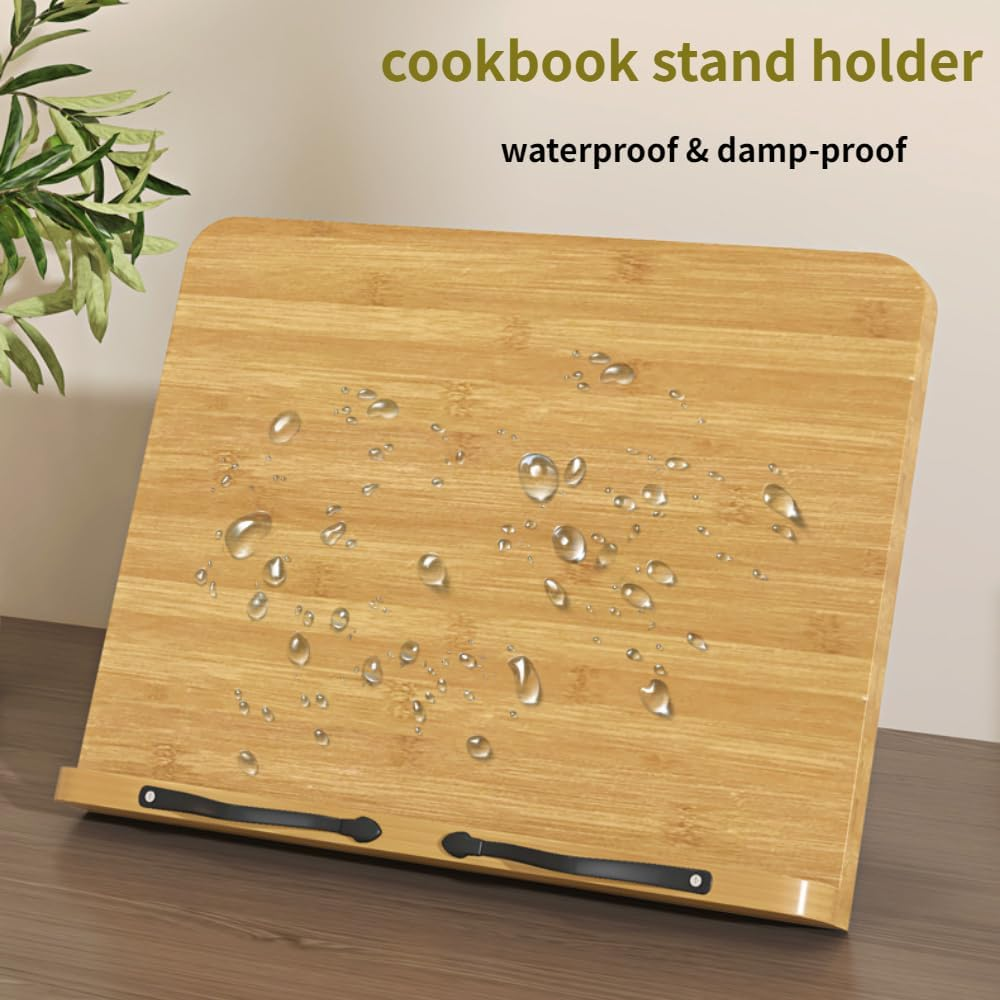 Frafuo Foldable Recipe Book Stand for Reading in Bed (28 * 20Cm)-Cook Book Holders for Kitchen Counter with 2 Adjustable Metal Page Holders-Cookbook Stand for Desk with 8 Adjustable Height image number 1