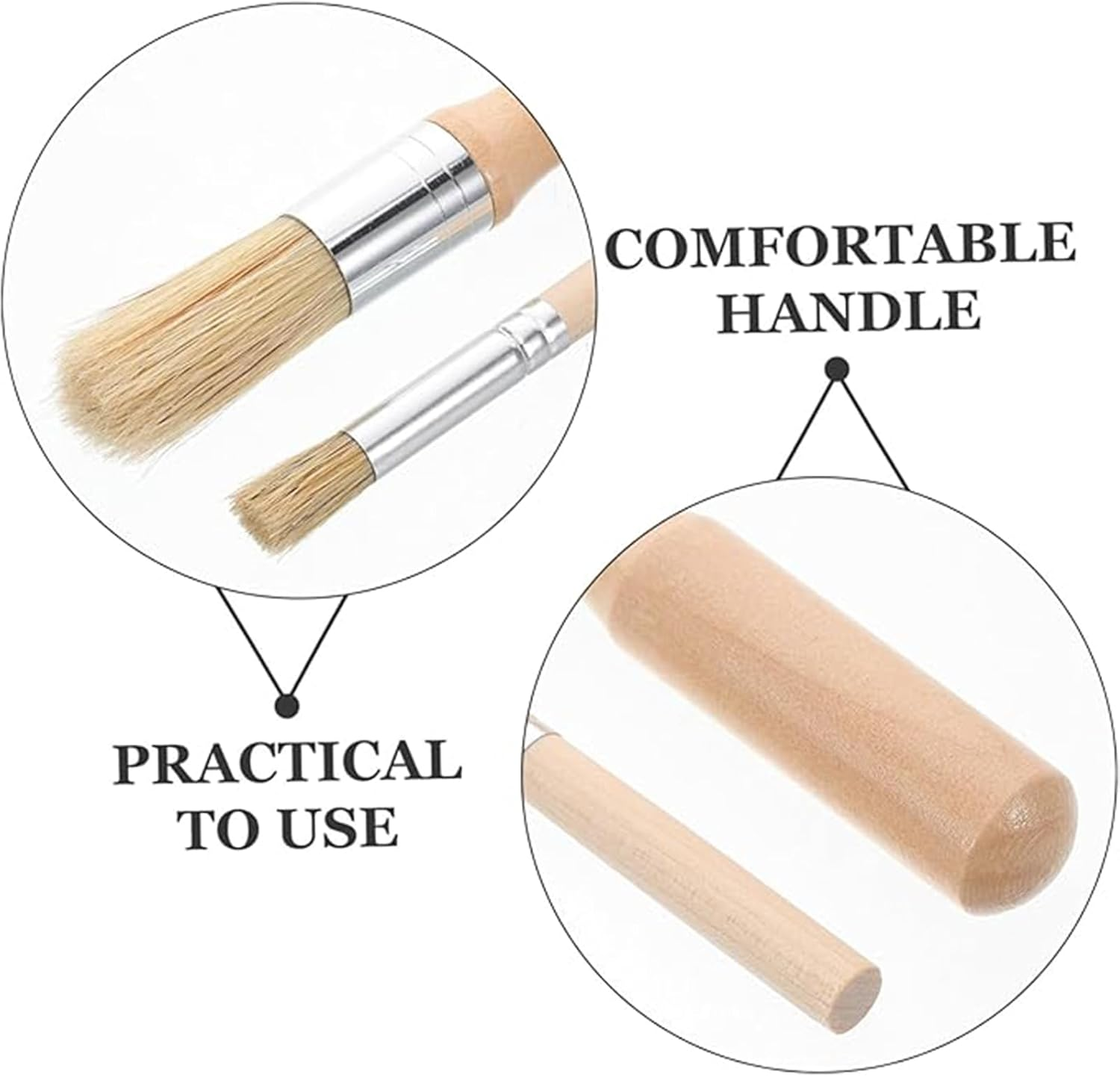 2 Pcs Natural Bristle round Pastry Brush, Wooden Handle BBQ Oil Brush for Cooking, Grilling, Baking, Multifunctional Kitchen Bristle Brush