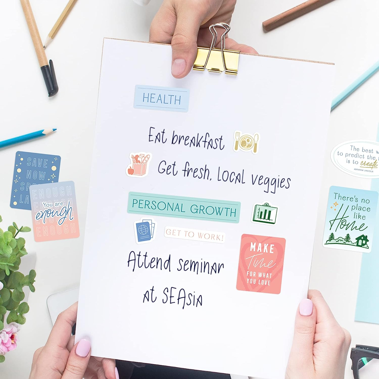 Navy Peony Minimalist Vision Board Quote Stickers (51 Pieces) - Motivational, Inspirational Goal Setting Stickers for Planners, Journals, Scrapbooks image number 2