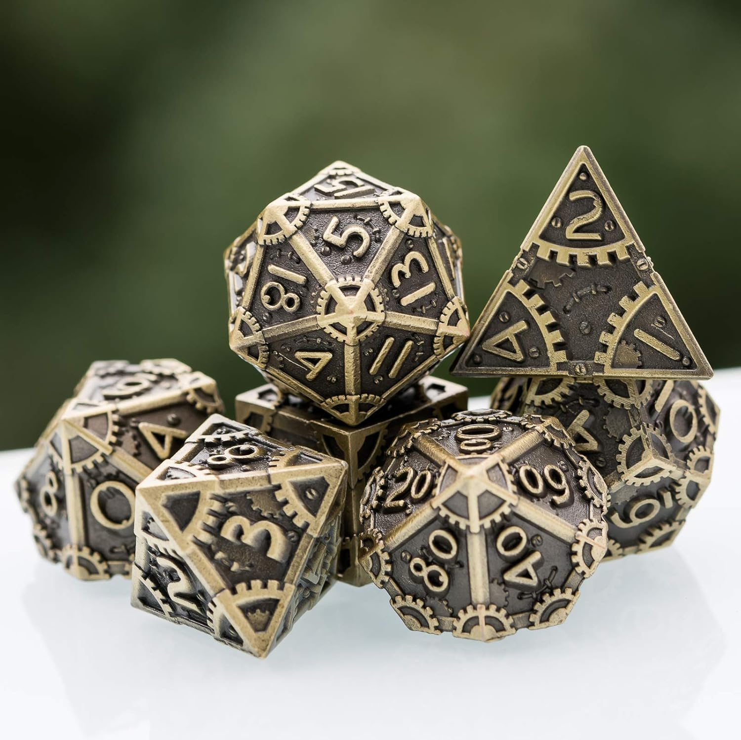 UDIXI Steampunk Style Metal Dice Set 7 Die Polyhedral DND Dice Set D&D Dice for Dungeons and Dragons Role Playing Game and Math Teaching (Ancient Bronze) image number 4