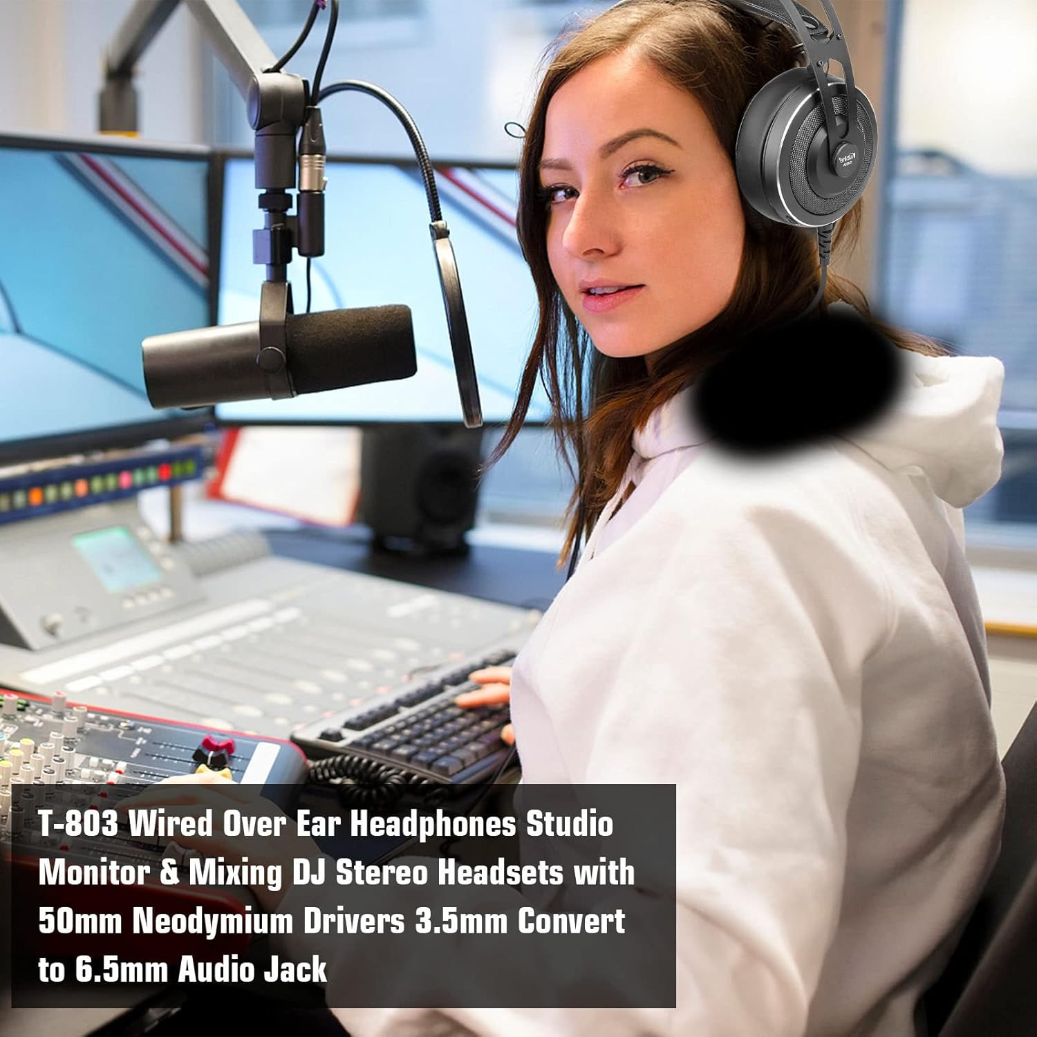 T-803 Wired over Ear Headphones Studio Monitor & Mixing DJ Stereo Headsets with 50Mm Neodymium Drivers 3.5Mm Convert to 6.5Mm Audio Jack for AMP Computer Recording Phone Piano Guitar Laptop image number 3