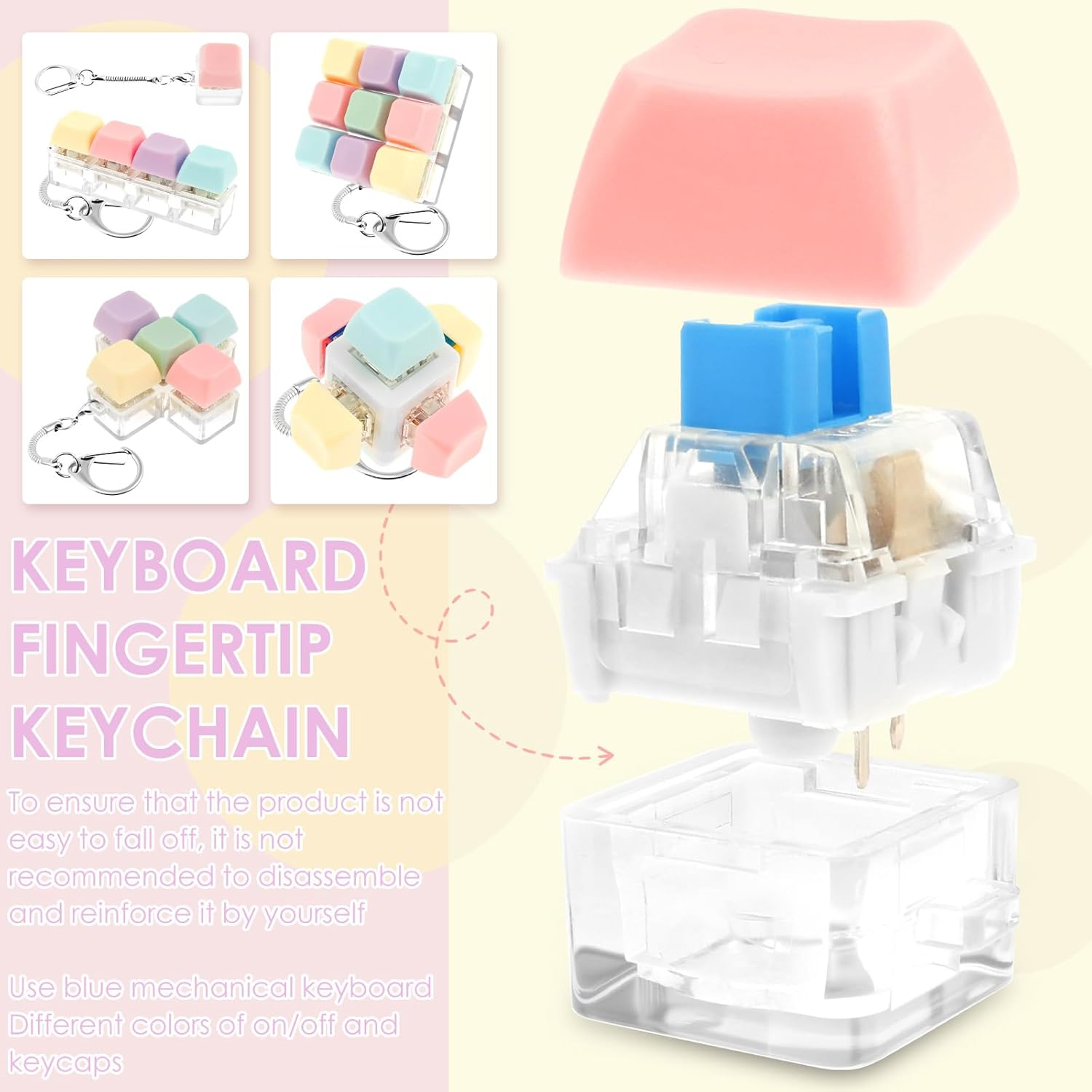 5Pcs Keyboard Toy Decompression Toys Keyboard Clicker Toy Portable Mechanical Keyboard Keychain Skin Picking Keyboard Toy Funny Cube Key Button for Adults image number 3
