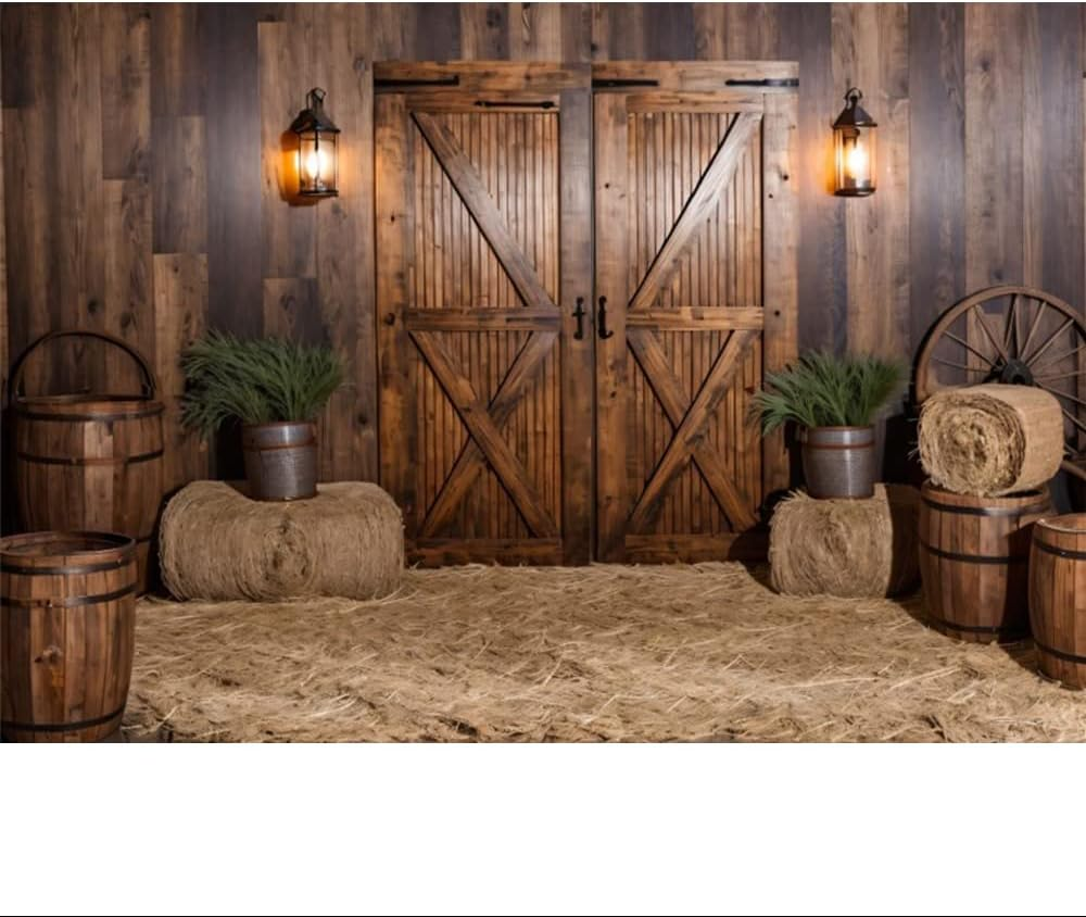 Rustic Barn Door Backdrop 10X8Ft Fabric Farm Barn Backdrops for Wedding Party,Western Country Theme Birthday Baby Shower Party Backdrop image number 2