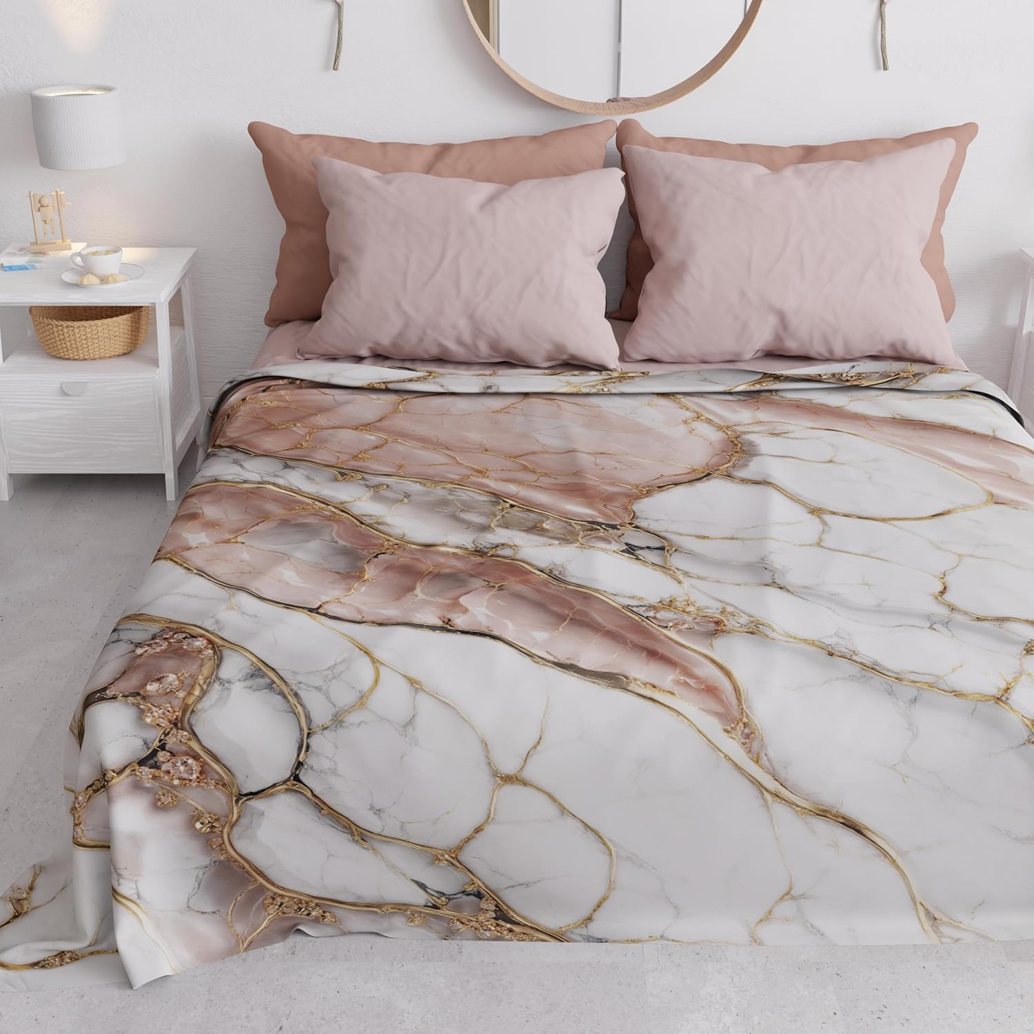 PETTI Artigiani Italiani Double Bedspread, Spring and Summer, Lightweight Double Blanket, Bed Linen, Powder Marble, 100% Made in Italy image number 5