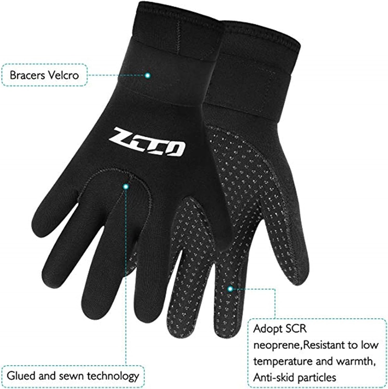 ZCCO 3Mm Neoprene Diving Gloves, Double-Layer Thermal Wetsuit Gloves with Elastic Wrist and Skid Resistance Particles for Kayakin,Diving,Kayaking,Surfing,Snorkeling image number 3
