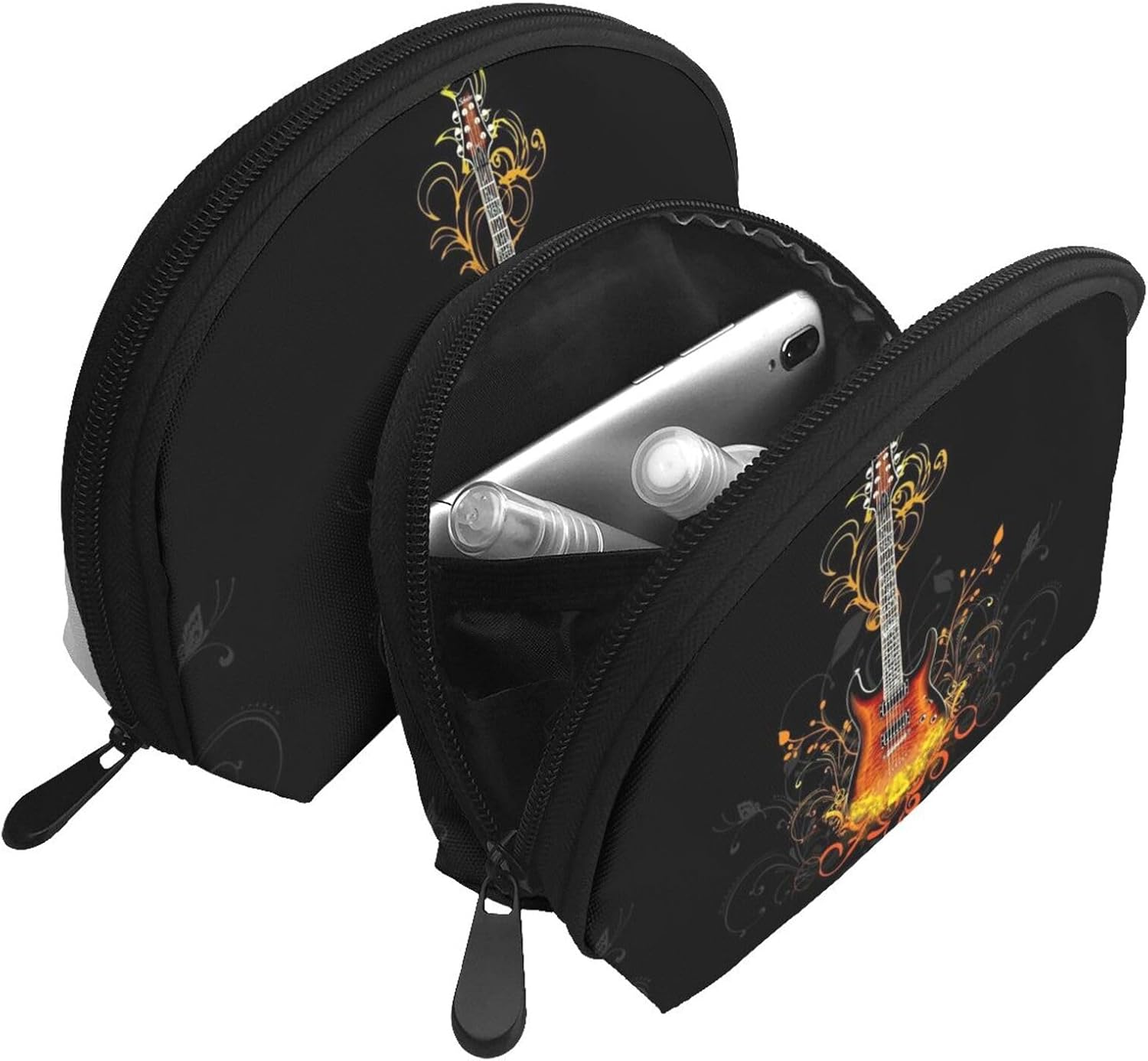 Cozimangoe Coin Pouch Makeup Bags Set, 2 Piece Shell Shape Cosmetic Bag with Pockets for Daily Travel Handbag Lipstick Keys Toiletry, Personalized Magic Guitar