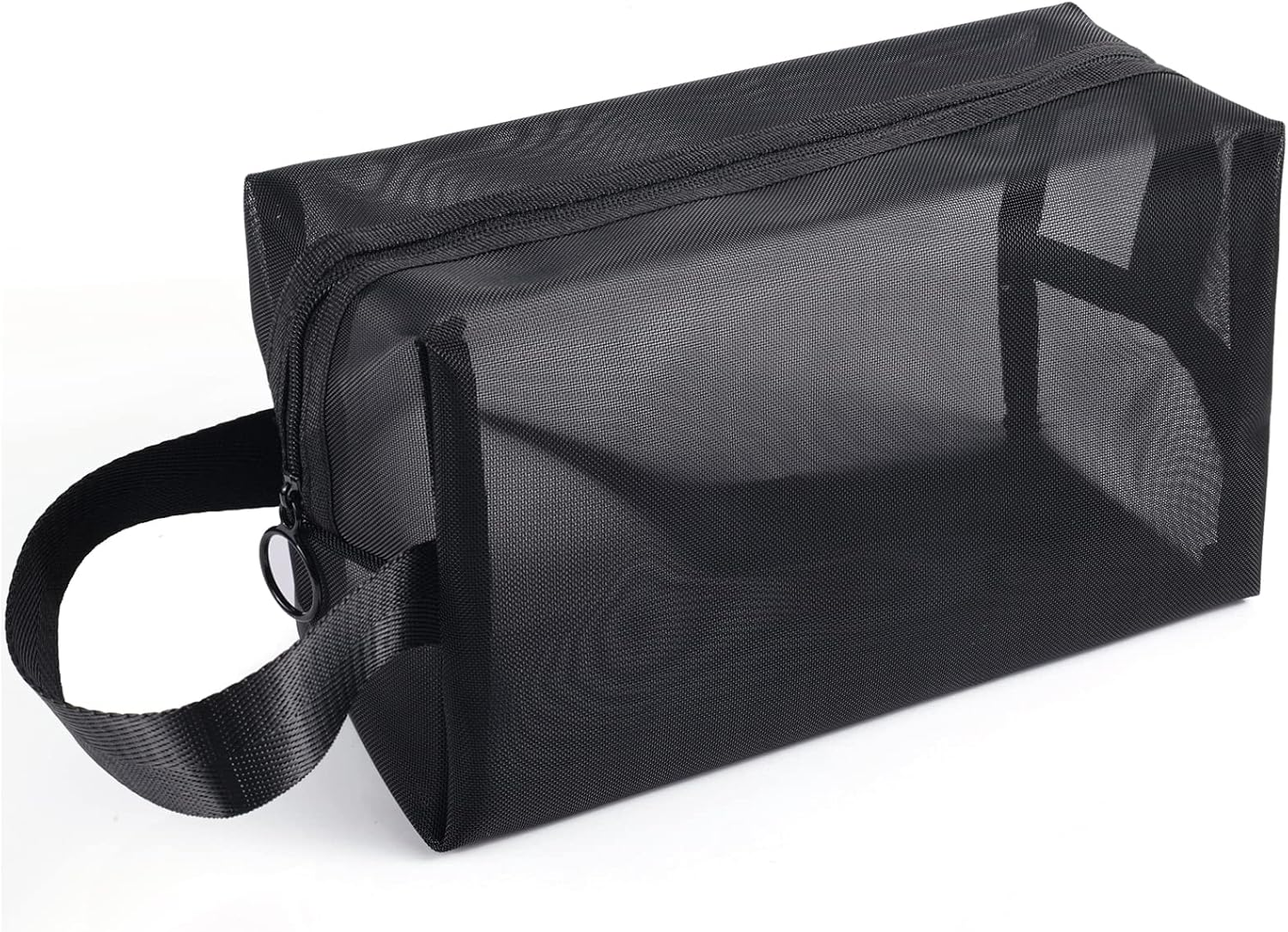 Black Mesh Shower Bag, Mesh Shower Caddy Portable Toiletry Bag Zippered Mesh Shower Bag Small with Handldes Hanging Carring Convenient for Travel, Bathroom, Cosmetics Organizer, Black, 21 X 12 X 8 Cm image number 3