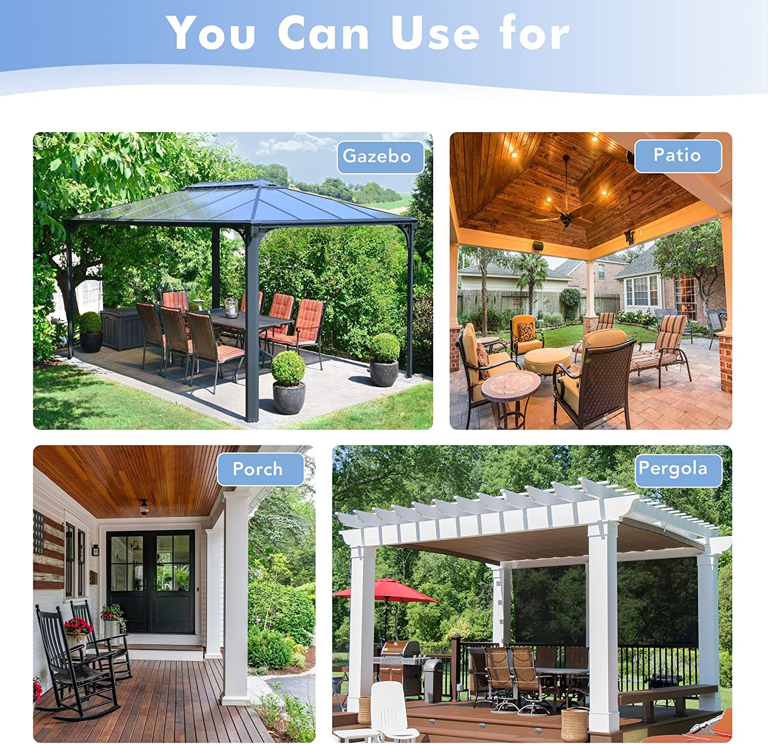 Holidayideas White Outdoor Sheer Curtains for Patio Waterproof, 4 Panels - 100 X 108 Inch - Extra Wide Voile outside Curtains Light Filtering Grommet Drapes for Front Porch, Gazebo, Pergola, Backyard image number 6