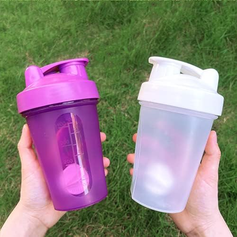 Shaker Bottle Protein Shakes and 16-Ounce/400Ml Shakers Bottles with Whisk Balls,Non-Bpa Plastic(Purple+White(2Pcs))