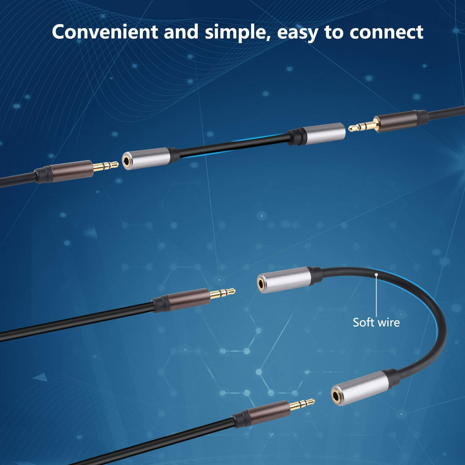 Pasow 3.5Mm Female to Female Adapter Cable TRS Stereo Audio AUX Connector Cod for Headphones, Car, Hifi - 15Cm/6Inch (Grey) - Coffee image number 4