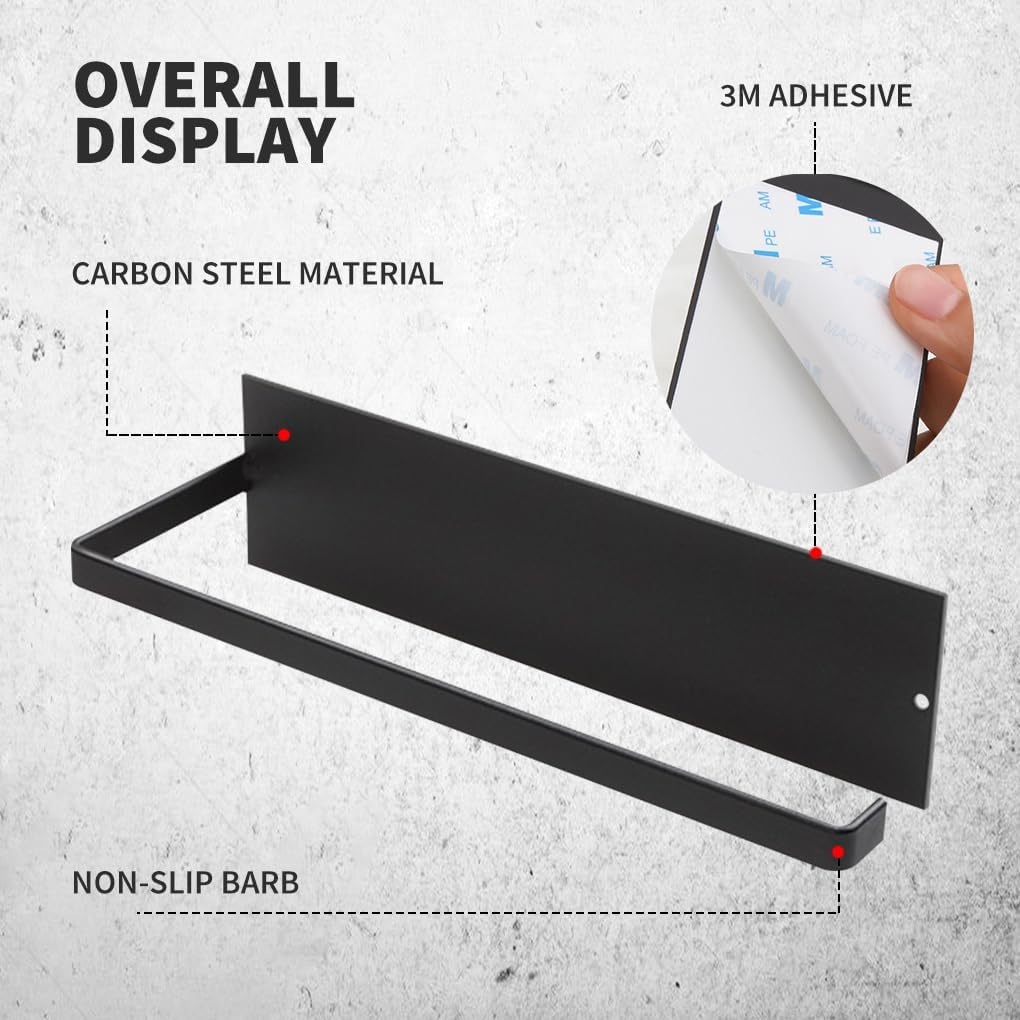 Vivva Self-Adhesive Paper Towel Holder - under Cabinet and Wall-Mounted Kitchen Rack, Carbon Steel for Bathroom (Black) - Black image number 5