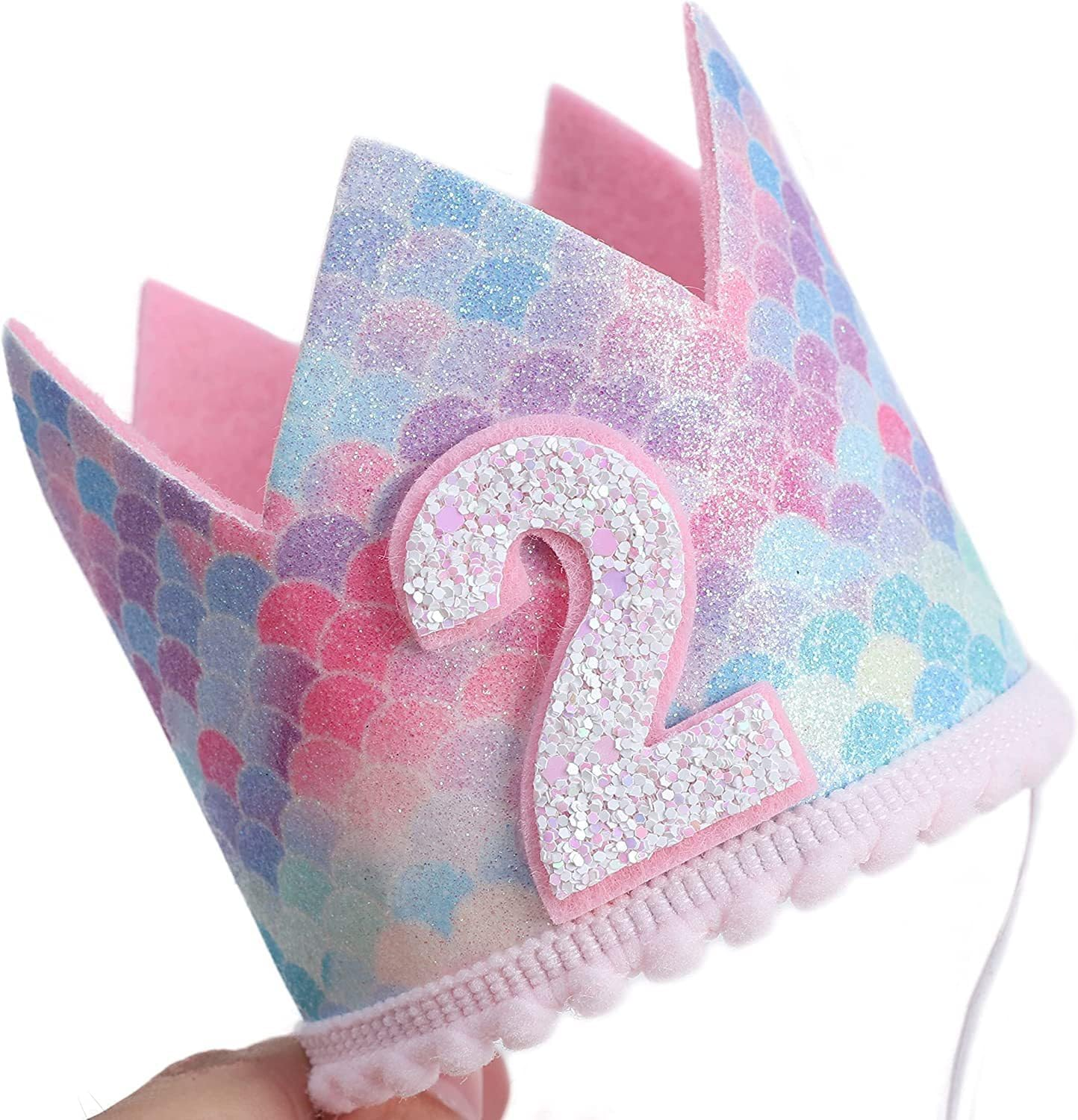 Mermaid 2Nd Crown Birthday Hat Mini Crown Party Decorations 2Nd Hat for Baby Girls Birthday Party Supplies