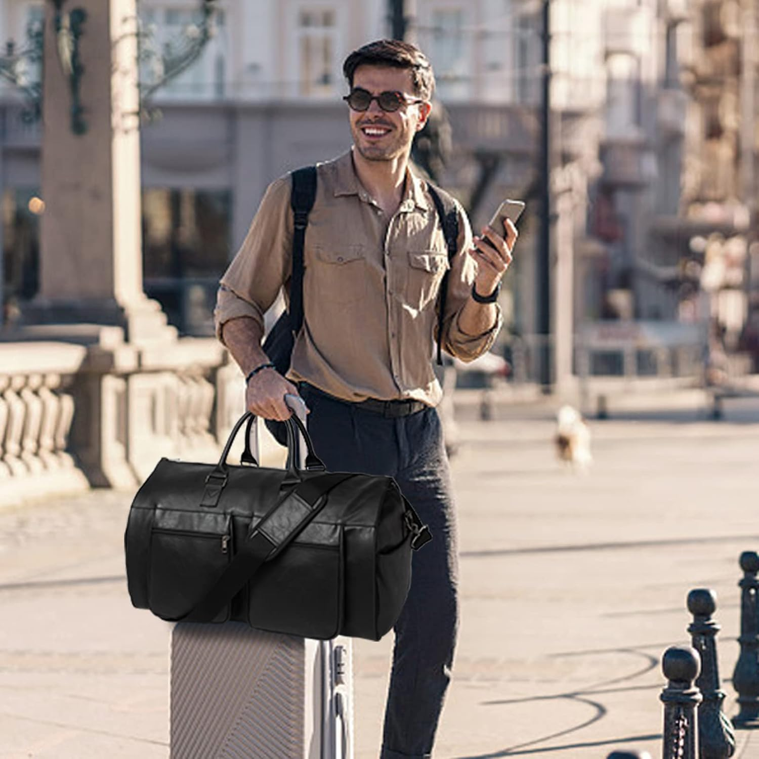 Convertible Travel Garment Bag,Carry on Garment Duffel Bag for Men Women - 2 in 1 Hanging Suitcase Suit Business Travel Bag, Black - Backpack Black image number 6