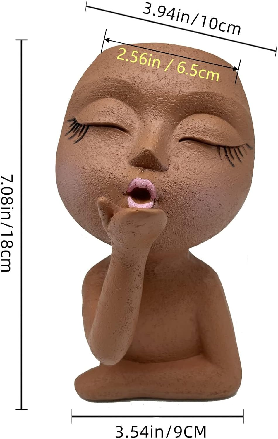 Eylbkey Brown Resin Handcrafted Cute Flower Pot, Suitable for Indoor and Outdoor Use, with Drain Hole and Anti-Friction Pads - White image number 2