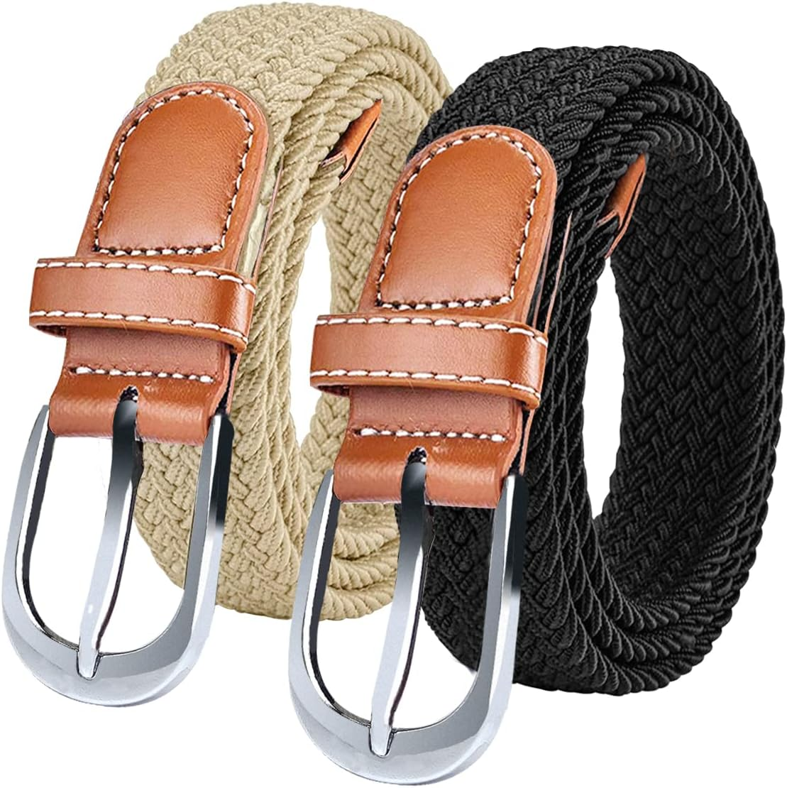 SWAUSWAUK Belts for Women X 2 Pcs - Ladies Belts for Jeans & Pants Elasticated Elastic Belt Women