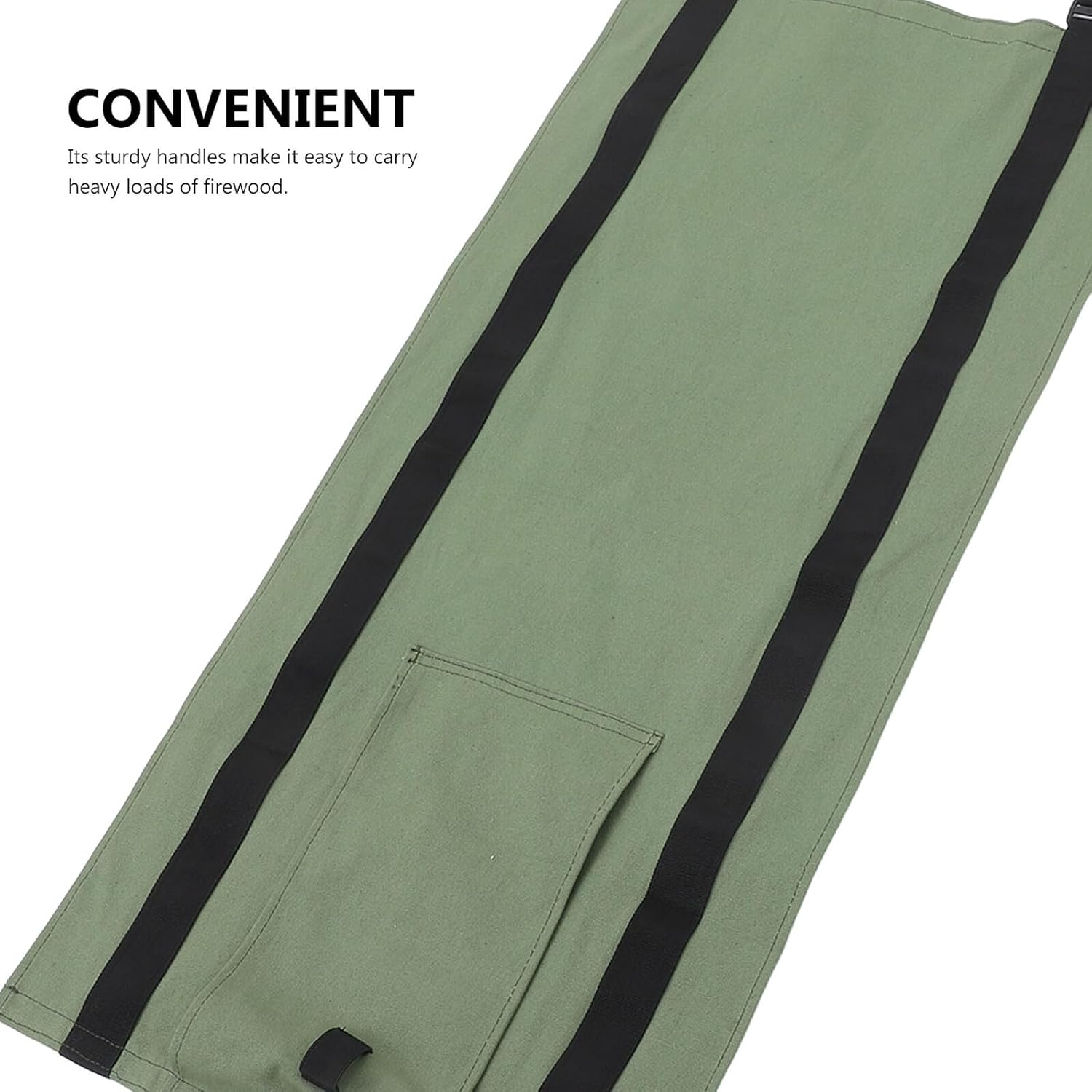 Jojofuny Heavy Duty Firewood Tote Carrier Canvas Log Bag Handles Outdoor Firewood Storage Bag Military Green for Camping and Fireplace