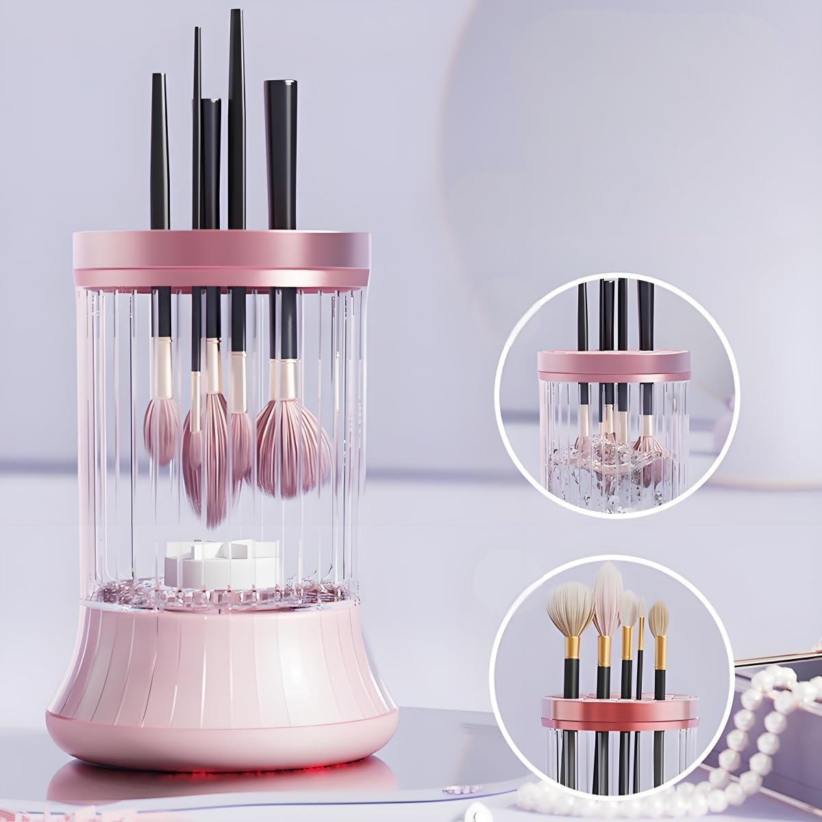 Makeup Brush Cleaner Machine,Makeup Brush Clean and Dry Makeup Brushes Tools,Automatic Spinning Makeup Brush Cleaner,Automatically,Electric,Usb Charging Port(Pink) image number 4