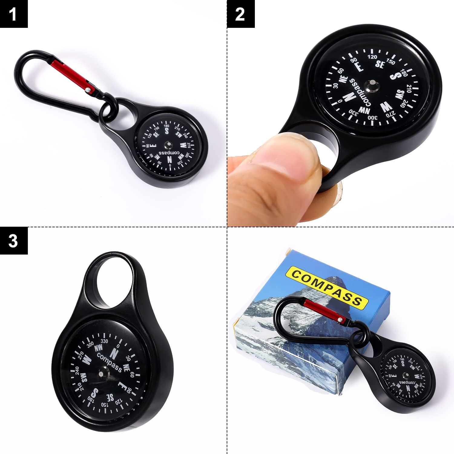 Camping Survival Compass, Pocket Portable Keychain Compass Survival Compass Navigation Tool Hiking Compass with Carabiner for Outdoor Hunting Climbing Backpacking image number 4