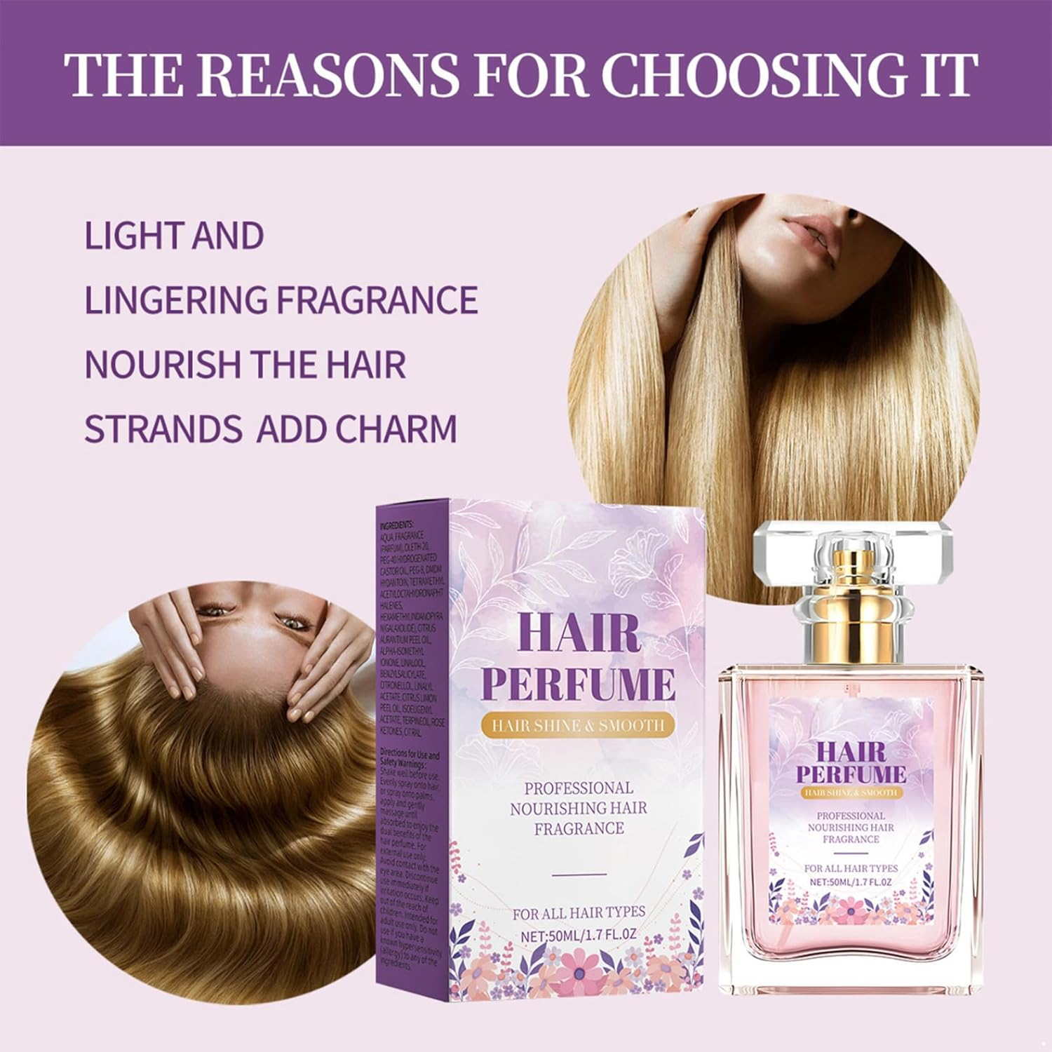 Jugaoge Chamomile Floral Hair Perfume Mist with Natural Oils for Daily Fragrance and Shine Lavender One Size image number 5