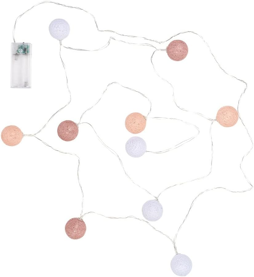 Ideen Mit Herz Ball Fairy Lights with 10 Leds, Battery Operated, 10 Cotton Balls in 3 Colours, Diameter 35 Mm per Ball, Includes Timer (White, Apricot, Dusky Pink) - White, Apricot, Dusky Pink image number 2