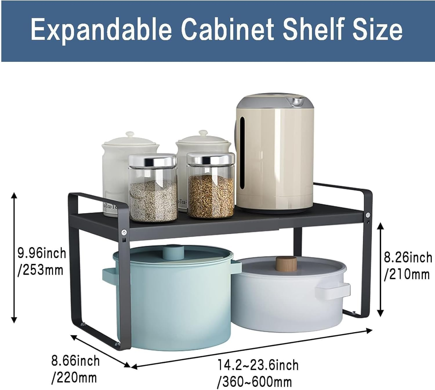 HCHANGEN Kitchen Cabinet Organiser Shelf, Metal Storage Rack for Kitchen, Bathroom, Countertop (Black) image number 6