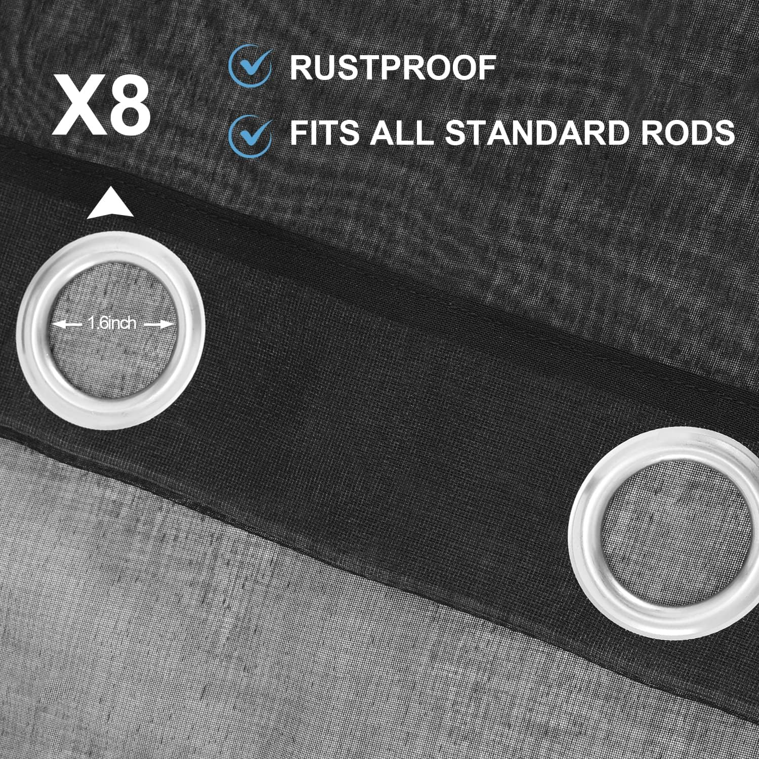 ABCCANOPY Outdoor Patio Sheer Curtains, Breathable Voile Drapes with Grommets for Gazebo, Porch, Pergola, Cabana, Black, 1 Piece, W54 X L84 Inch image number 7