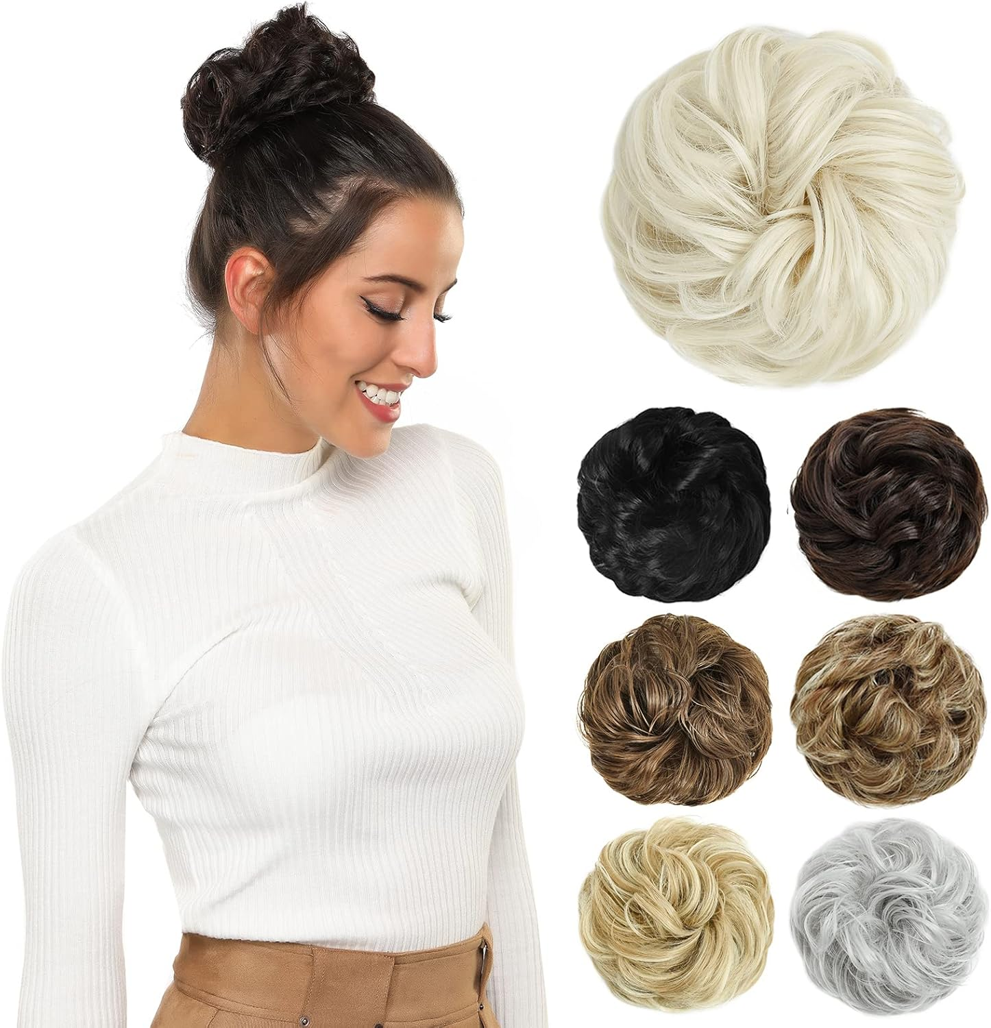 Yamel Messy Bun Hair Pieces for Women Hair Bun Extension Platinum Blonde Updo Curly Messy Bun Scrunchie - Ash Brown (Claw Clip) image number 5