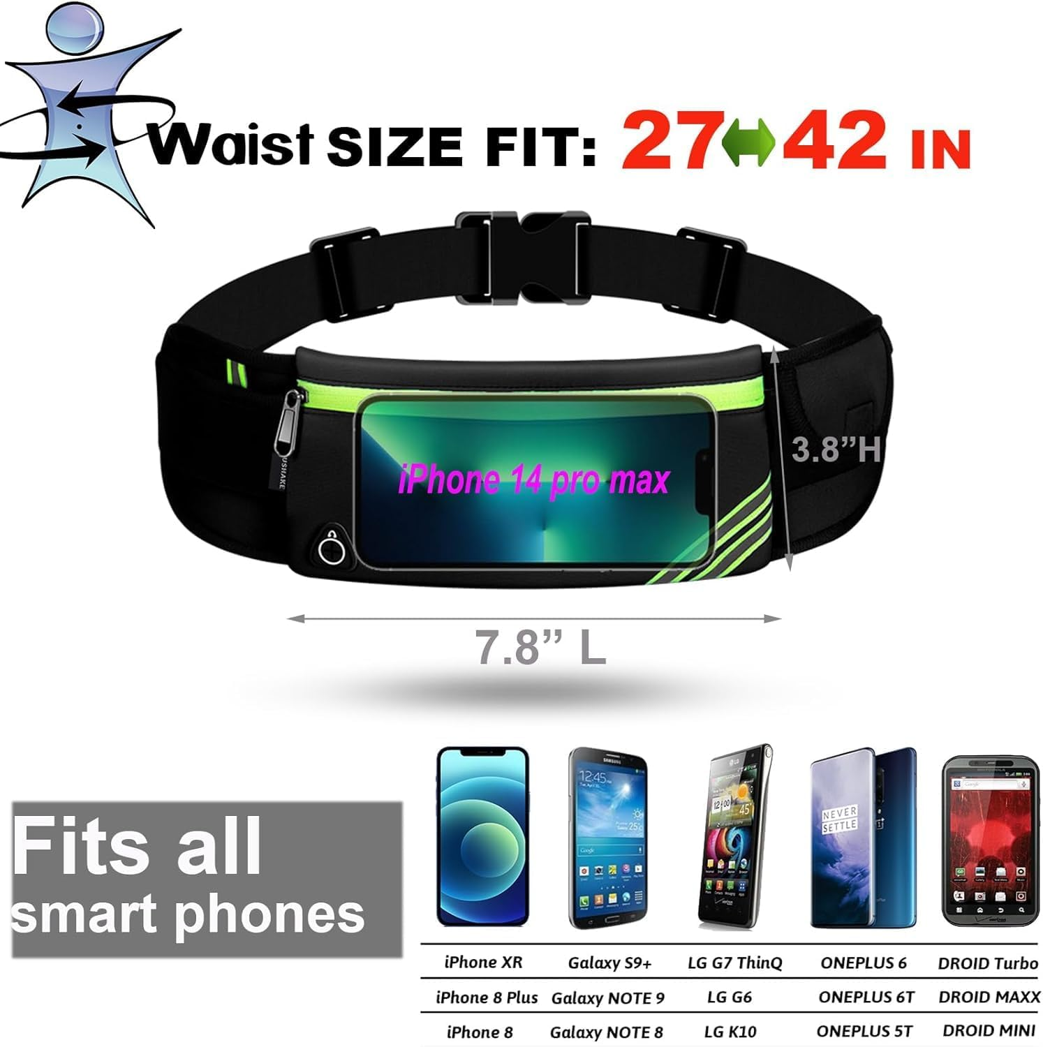 Waterproof Running Belt Water Bottle Waist Pack,Sport Fanny Pack Running Pouch for Men Women Runners Mens Waist Bag,Phone Holder for Iphone 11 Pro Max Xs Xr X 8 7 6 plus in Hybration,Workout,Jogging image number 2