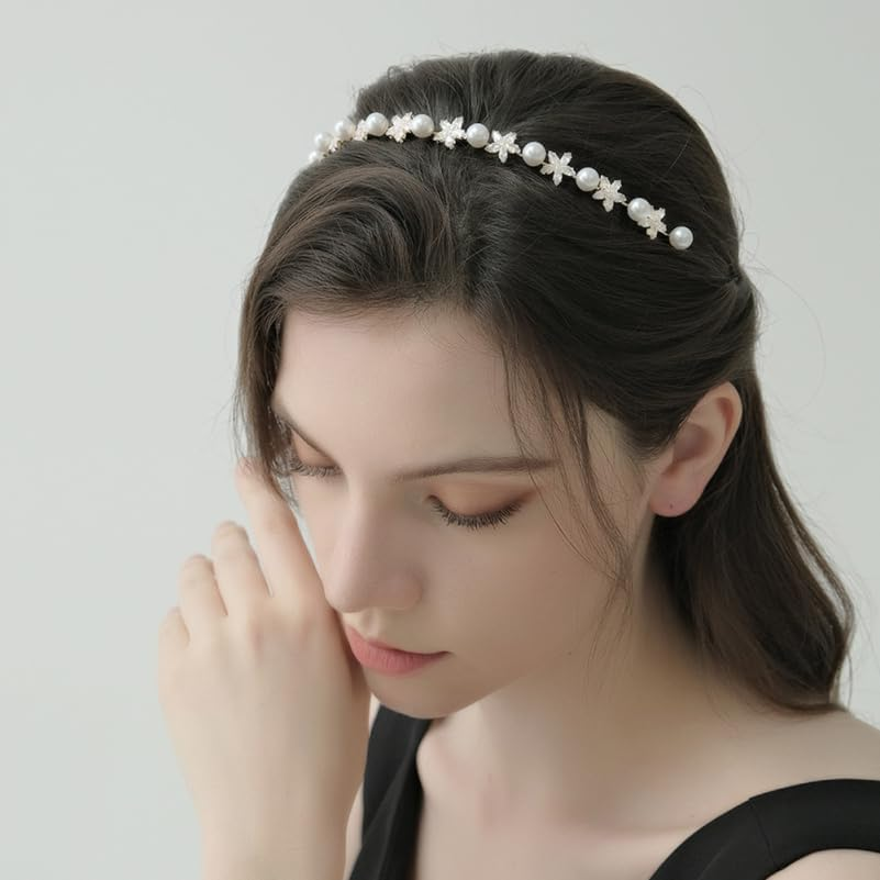 OATIPHO 1 X Zircon Hair Band with Pearls Thin Headband for Women Weddings Parties and Stylish Accessory for Unforgettable image number 4